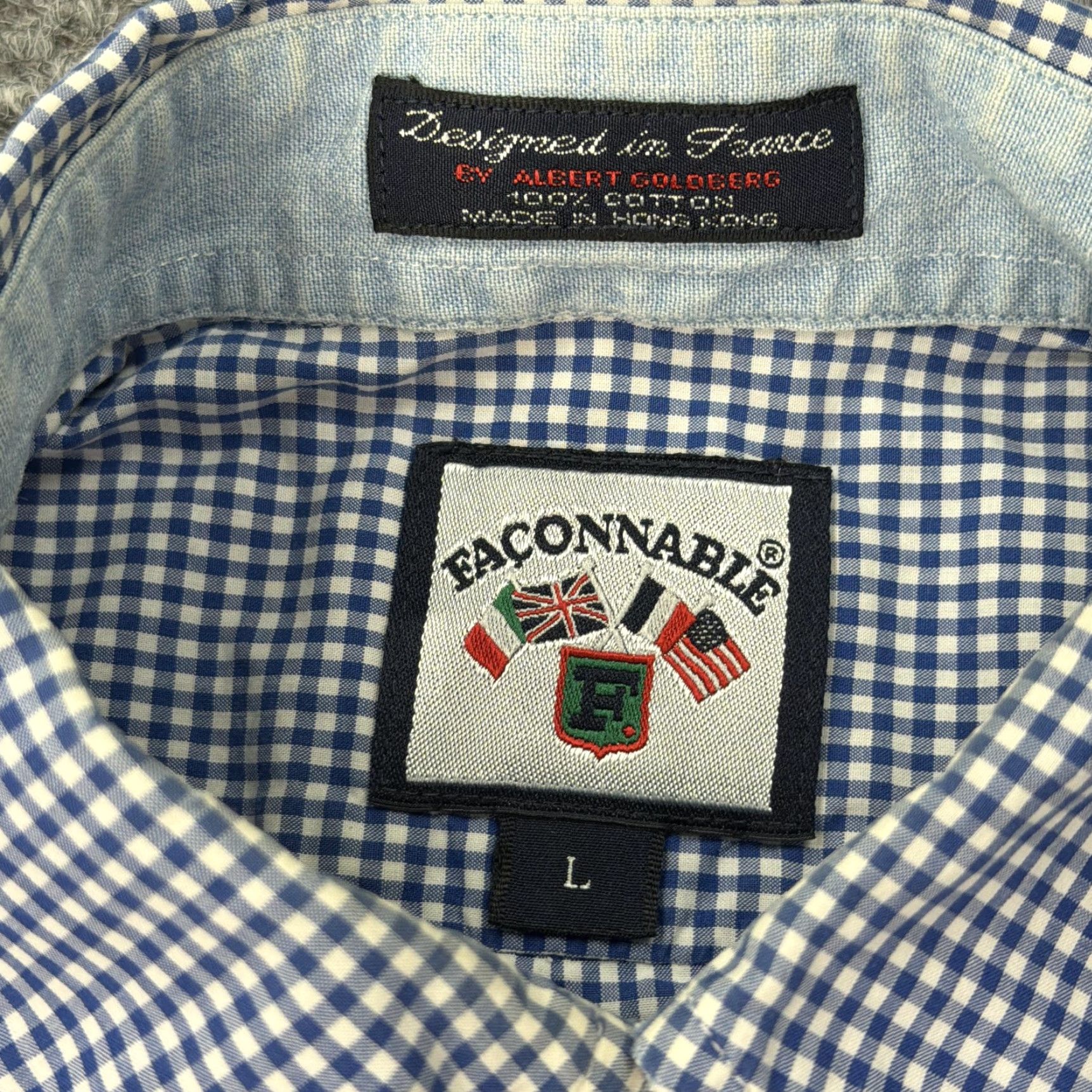 Faconnable Faconnable Shirt Mens Large Blue White Gingham Check Button Down Cotton Size US L / EU 52-54 / 3 - 5 Thumbnail