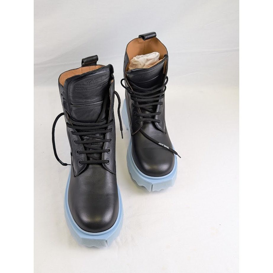 Off-White o1rshd1 Leather Sponge Lace Up Boots in Black/Light Blue Size US 10 / EU 43 - 7 Thumbnail