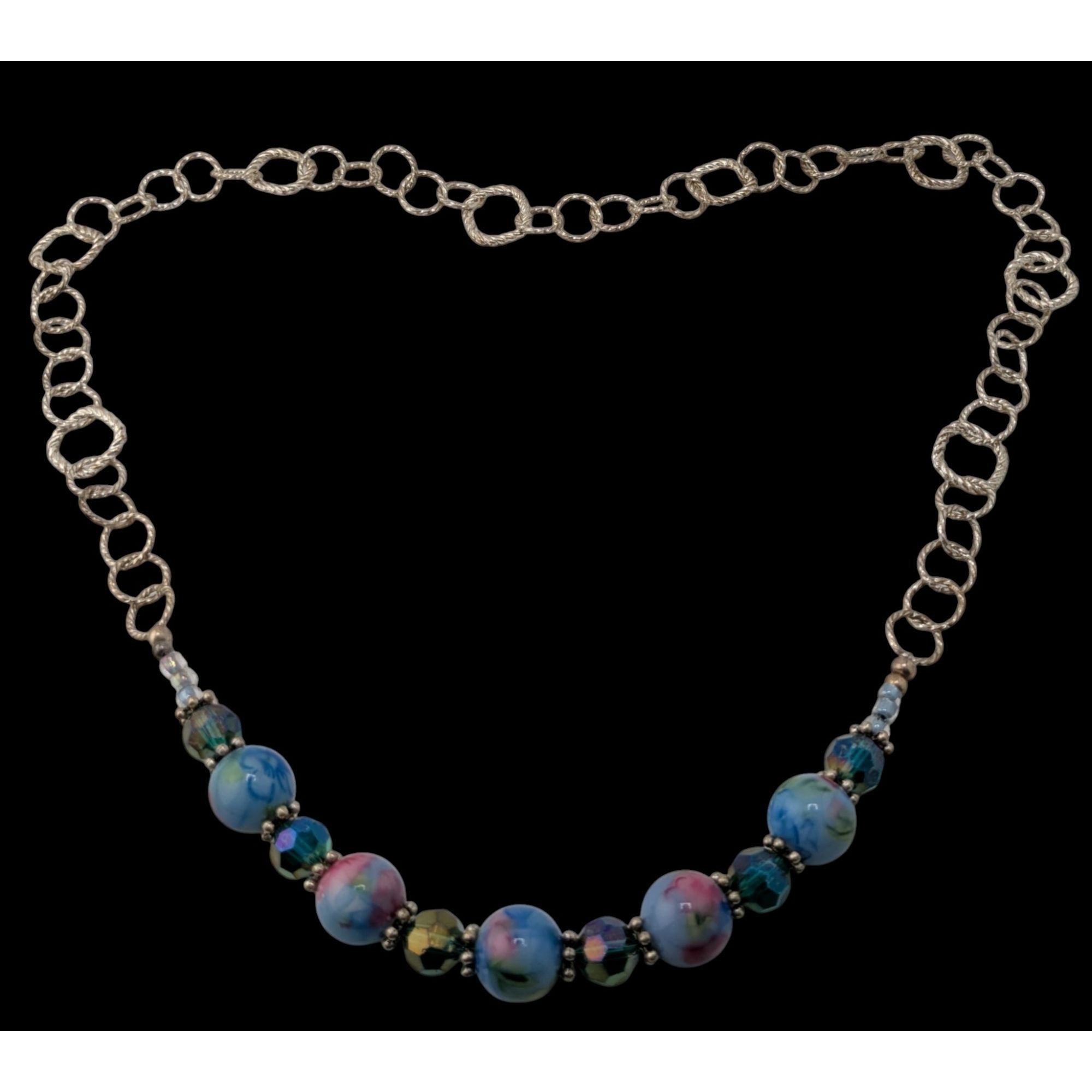 Other Handmade Cottagecore Blue & Pink Floral Glass Beaded Neckla Size ONE SIZE - 2 Thumbnail