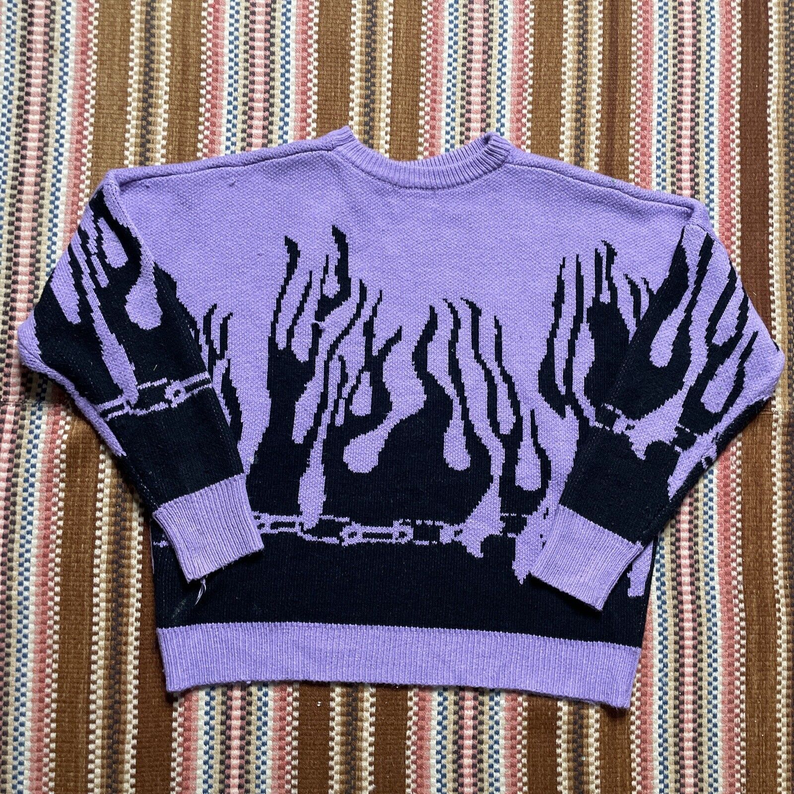 Vintage Laser Y2K Grunge Alt Punk Flame Knit Sweater Size US XL / EU 56 / 4 - 4 Thumbnail