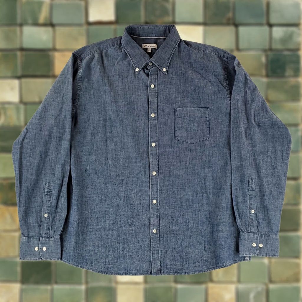 Peter Millar Peter Millar Shirt Tamworth Button-Down Blue Chambray Long Sleeve Mens XL Size US XL / EU 56 / 4 - 1 Thumbnail