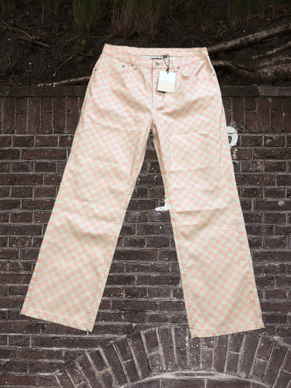 Ragged Priest pink and cream checkered jeans