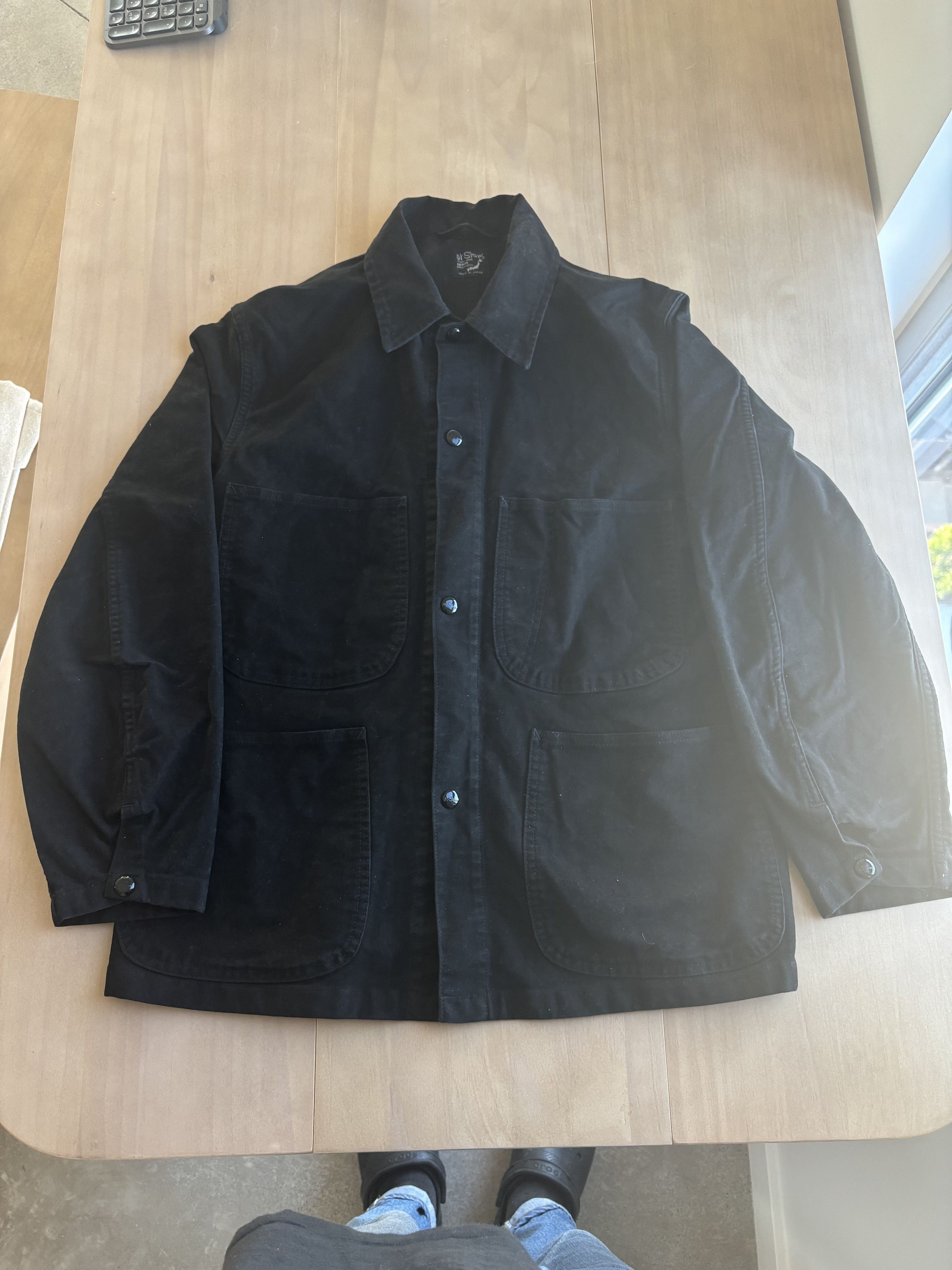 image of Orslow Utility Coverall Chore Jacket, Black Moleskin, Men's (Size Small)