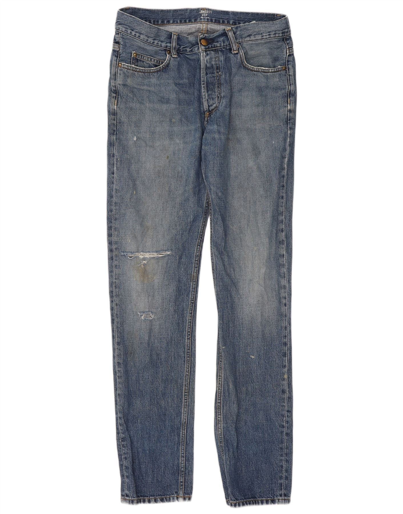 Carhartt Womens Texas Distressed Slim Jeans W30 L32 Blue Cotton Size 42" / US 20 - 1 Thumbnail
