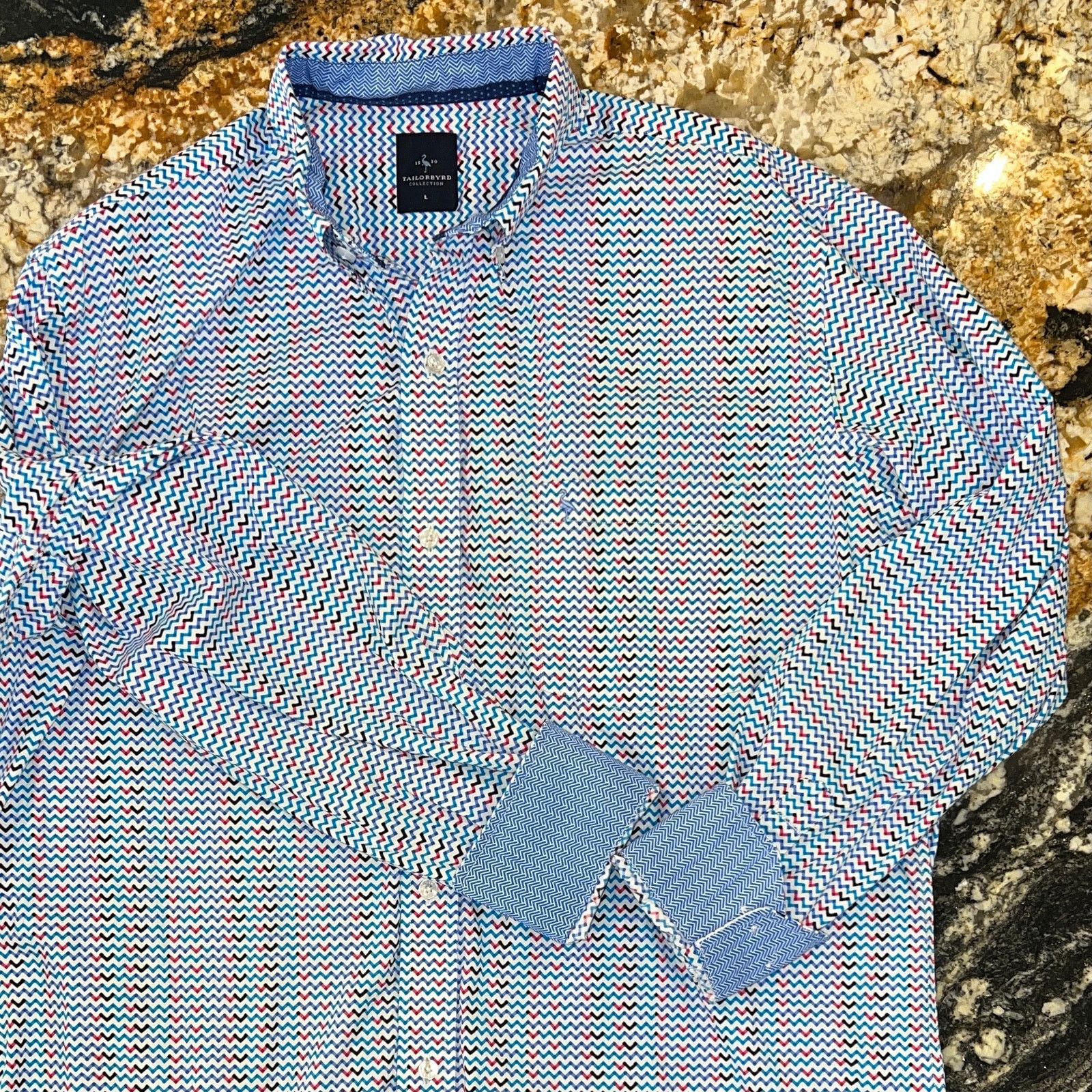 Tailorbyrd TailorBryd Chevron Print W/Contrasting Cuff Button Shirt -L Size US L / EU 52-54 / 3 - 5 Thumbnail