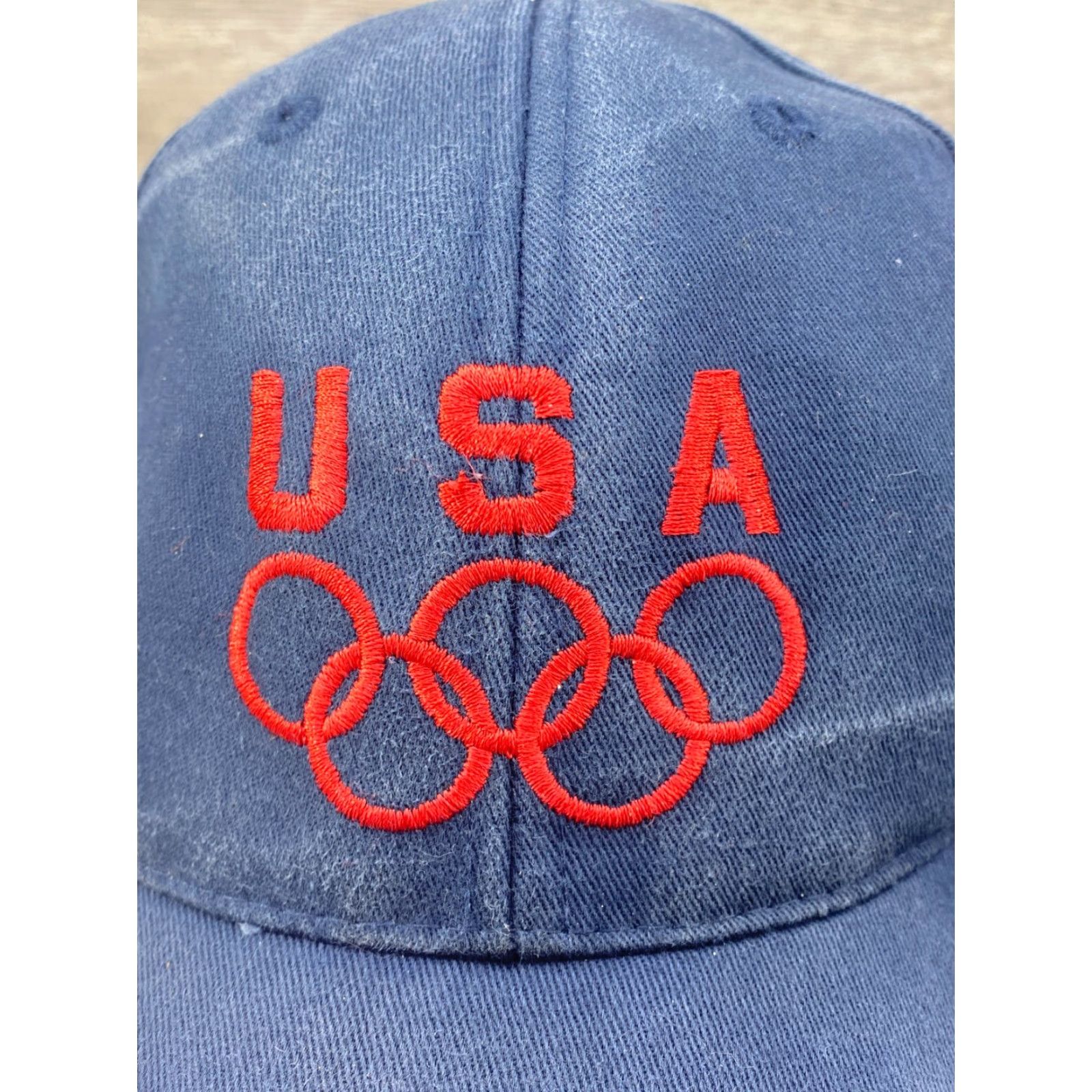Vintage USA Olympics Strapback Cap 100% Cotton Hat Patriotic Red White Blue Striped Baseball Cap Men One Size Blue Size ONE SIZE - 3 Thumbnail