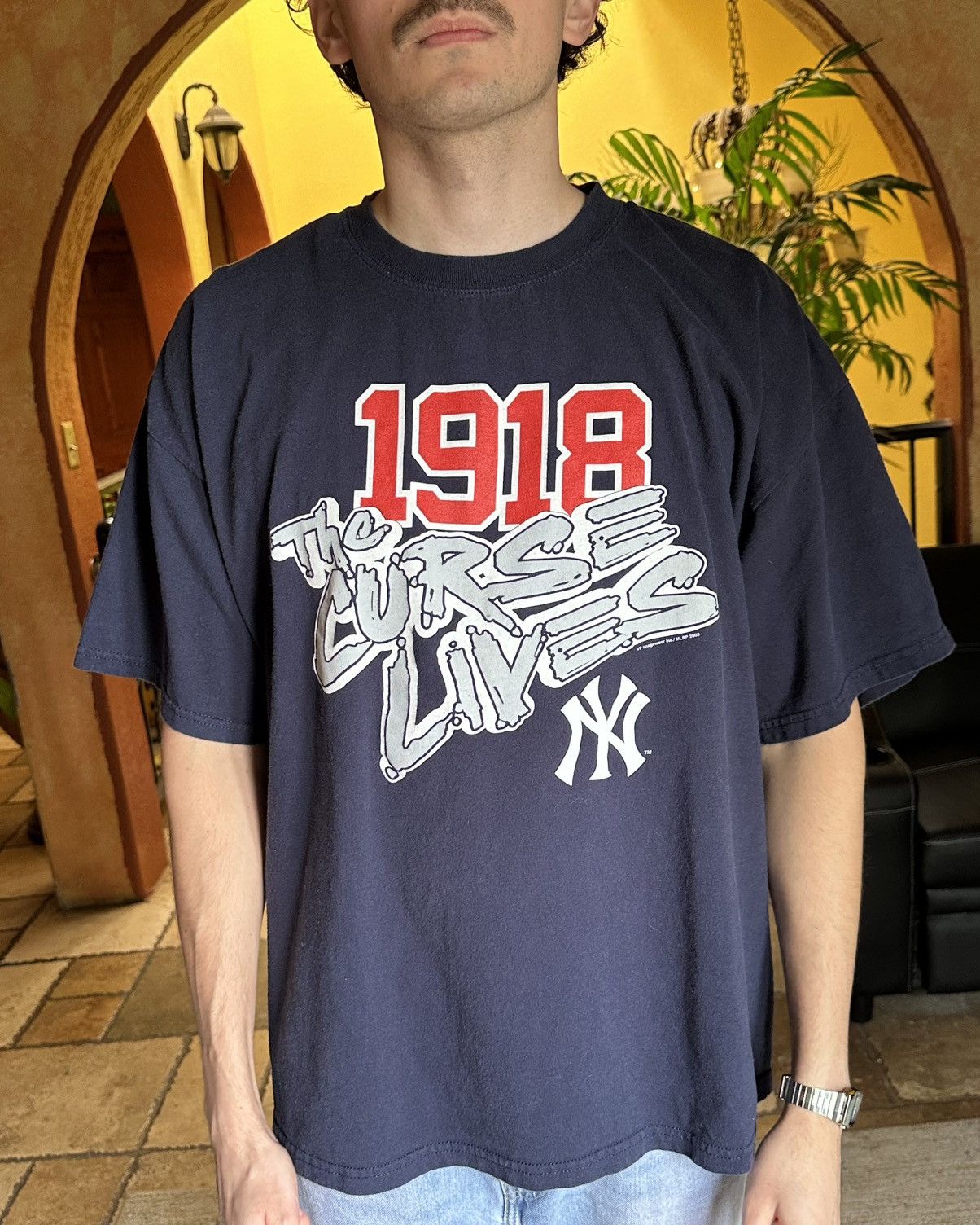 4GSELLER ⚾️ Vintage New York Yankees The Curse Lives T Shirt Size US XL / EU 56 / 4 - 5 Thumbnail