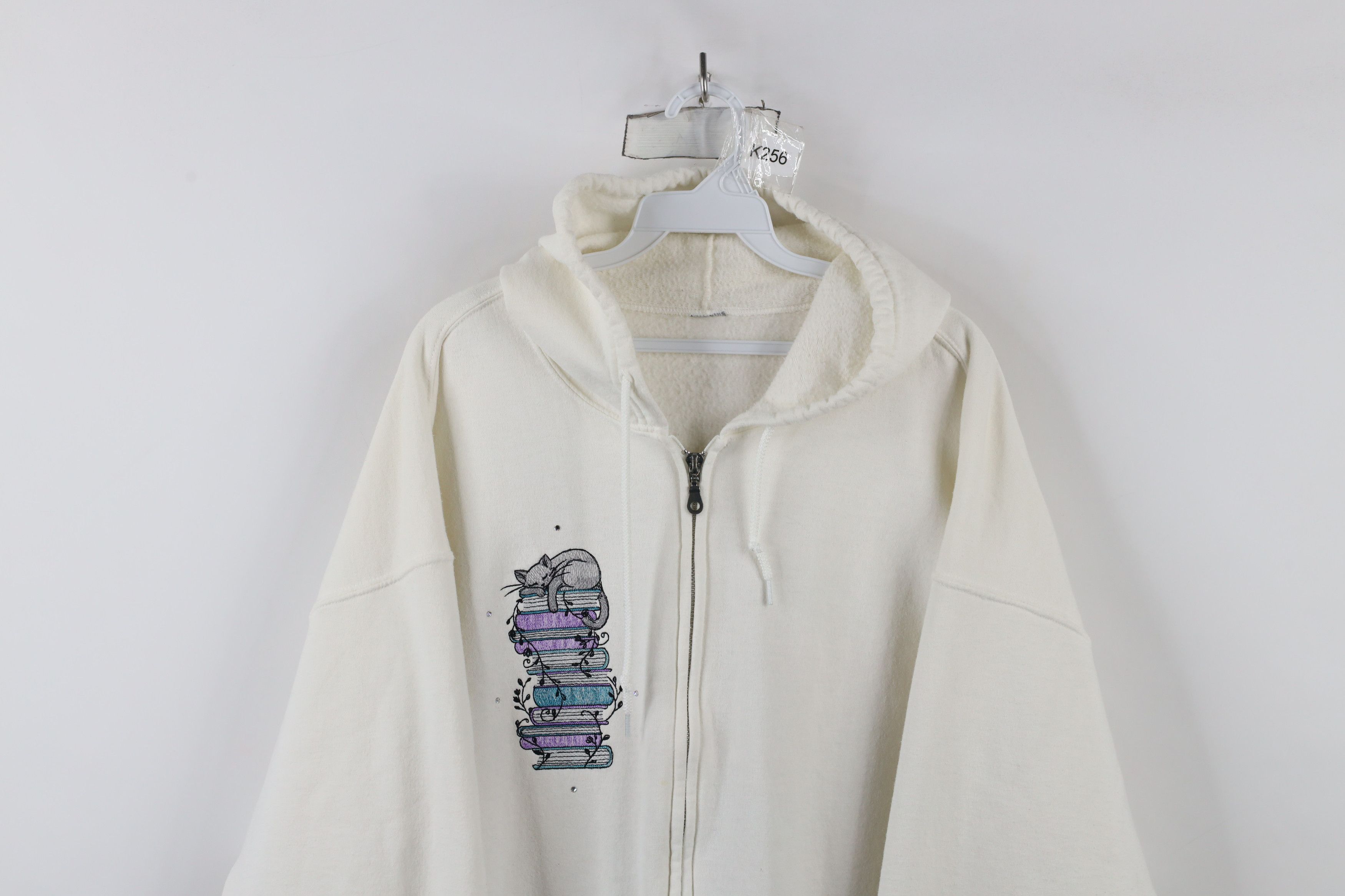 Vintage Vintage 90s Streetwear Cat Kitten Books Full Zip Hoodie Size XL / US 12-14 / IT 48-50 - 2 Thumbnail