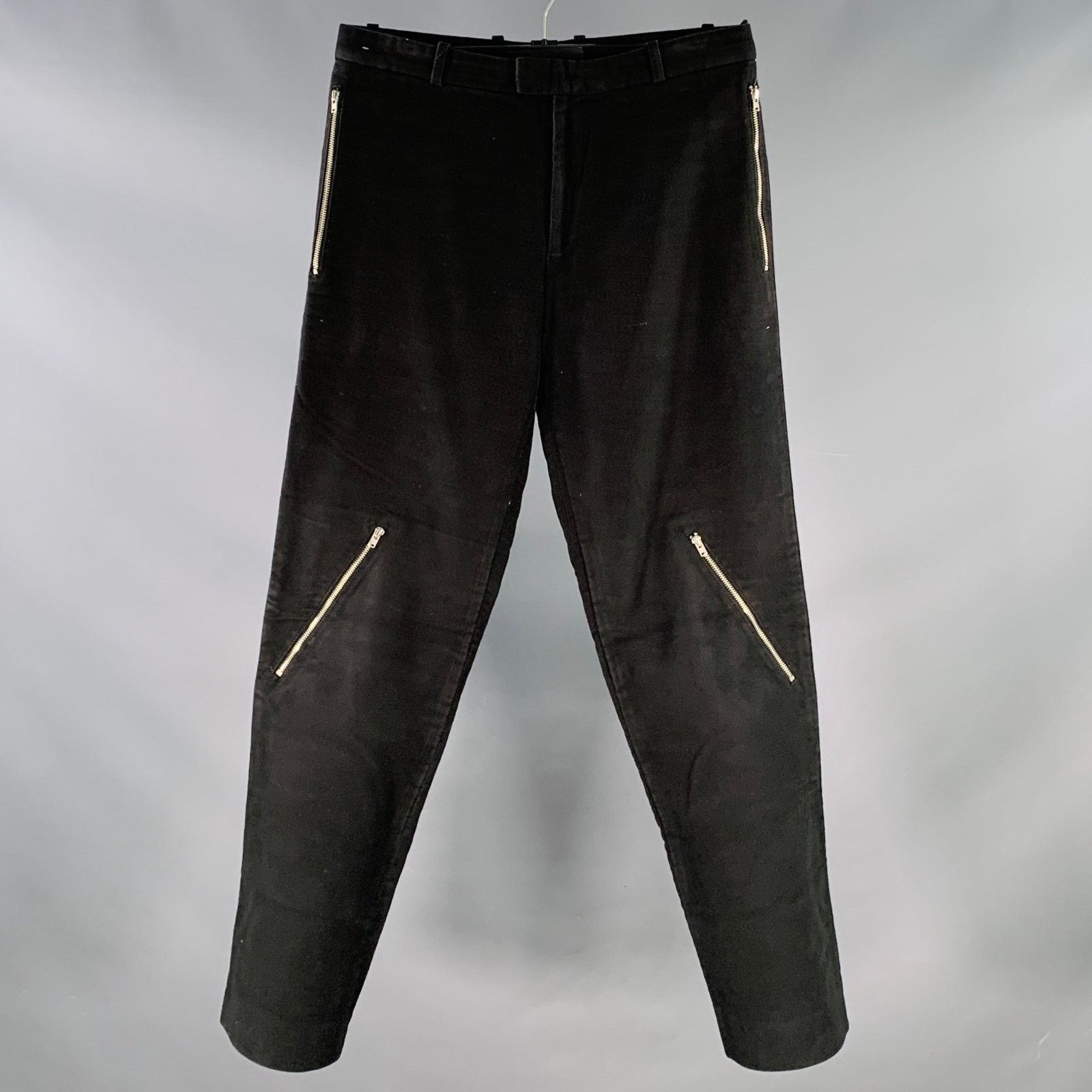 Dirk Schonberger Size 30 Black Cotton Zip Pockets Tapered Casual Pants Size US 30 / EU 46 - 1 Thumbnail