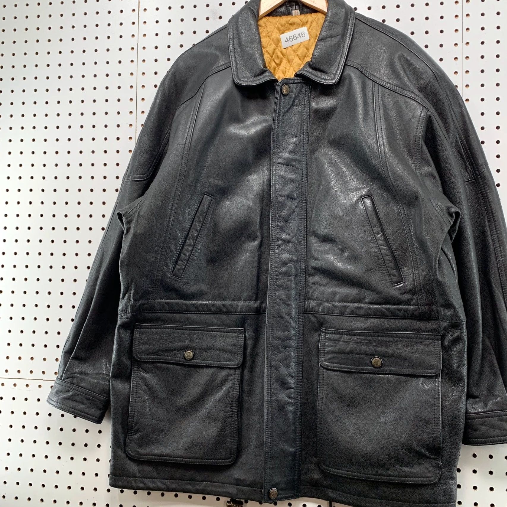 Vintage Echtes Leder Leather Car Coat Mens L Black Gold Quilt Lined Insulated Heavy Size US L / EU 52-54 / 3 - 4 Thumbnail