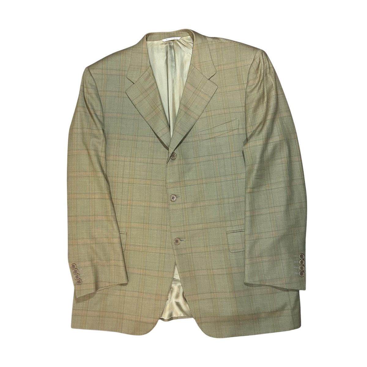 Canali Tan Beige Plaid Suit Jacket Sport Coat Blazer 46R