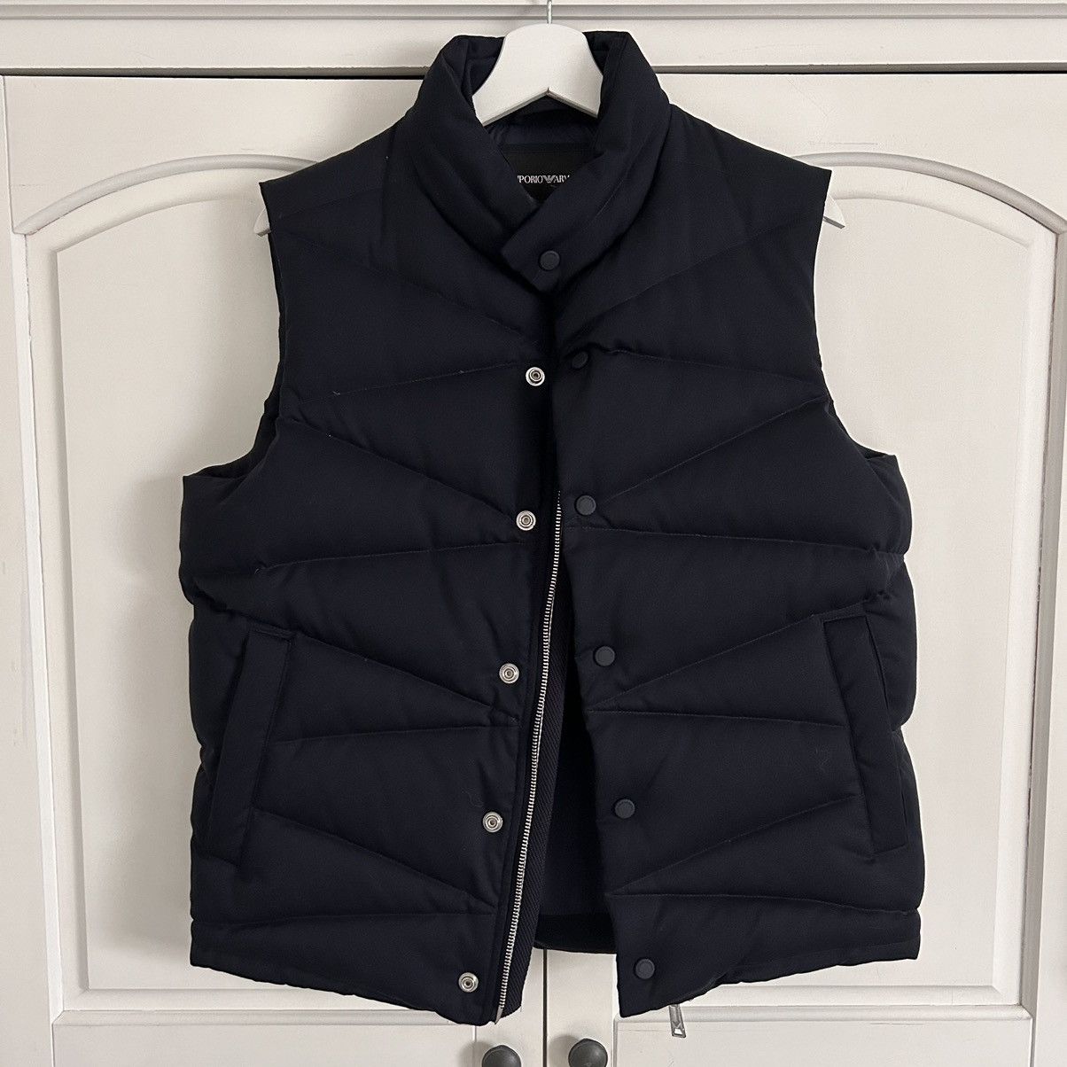 image of Sleeveless Emporio Armani Puffer Jacket in Marine, Men's (Size Small)