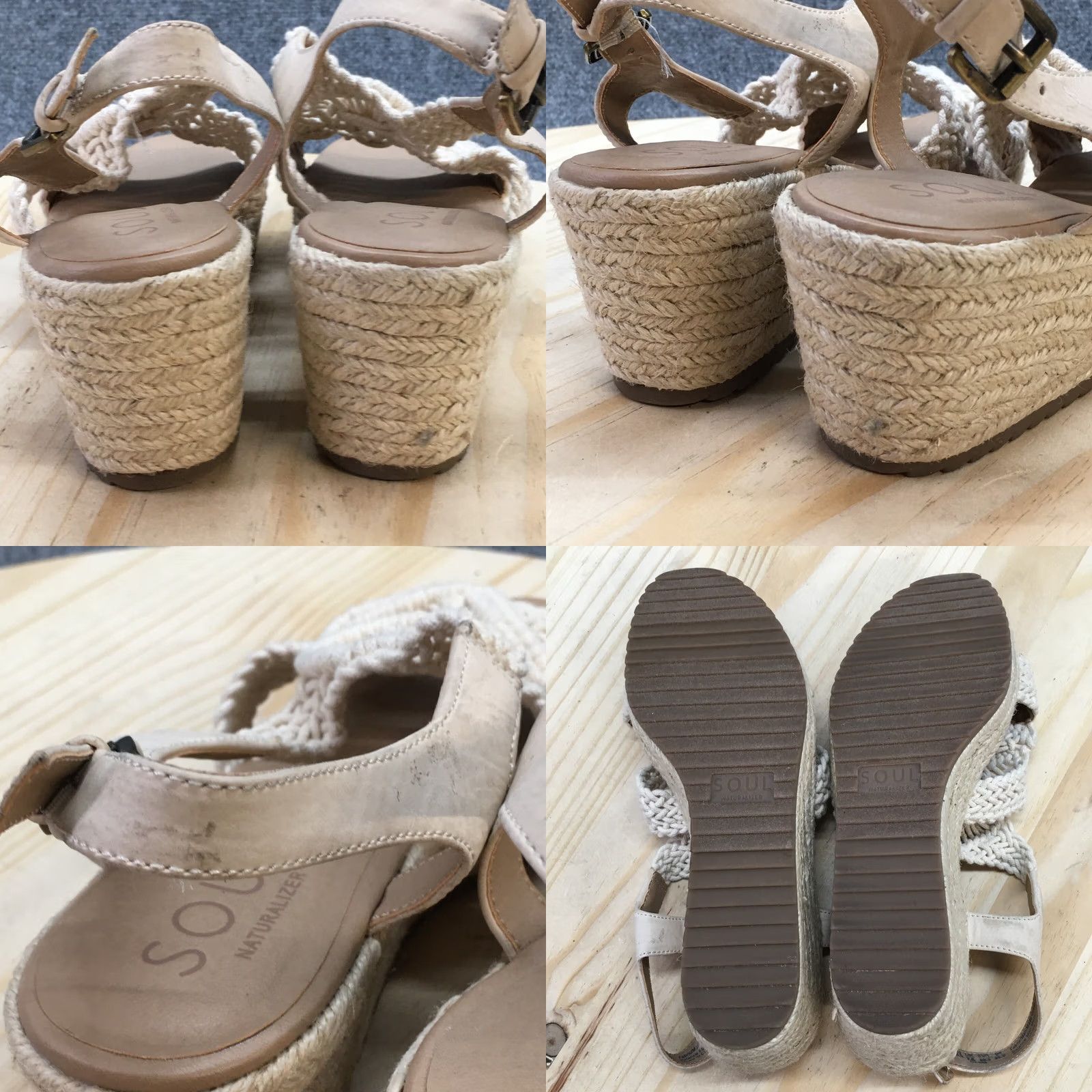 Vintage Soul Naturalizer Oasis Espadrille Wedge Slingback Sandals Womens 9.5 M Ivory Cream Buckle Open Toe Casual Fashion Shoes Size US 10 / IT 40 - 8 Thumbnail