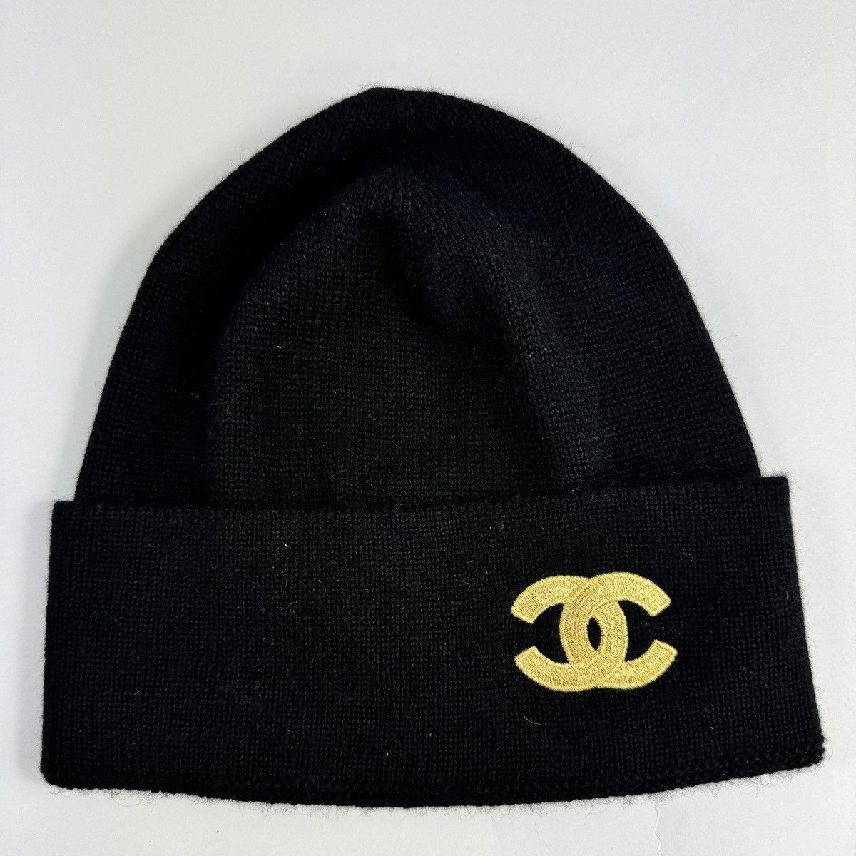 Chanel Chanel Cashmere Triple Black Big CC Logo Knit Beanie Hat