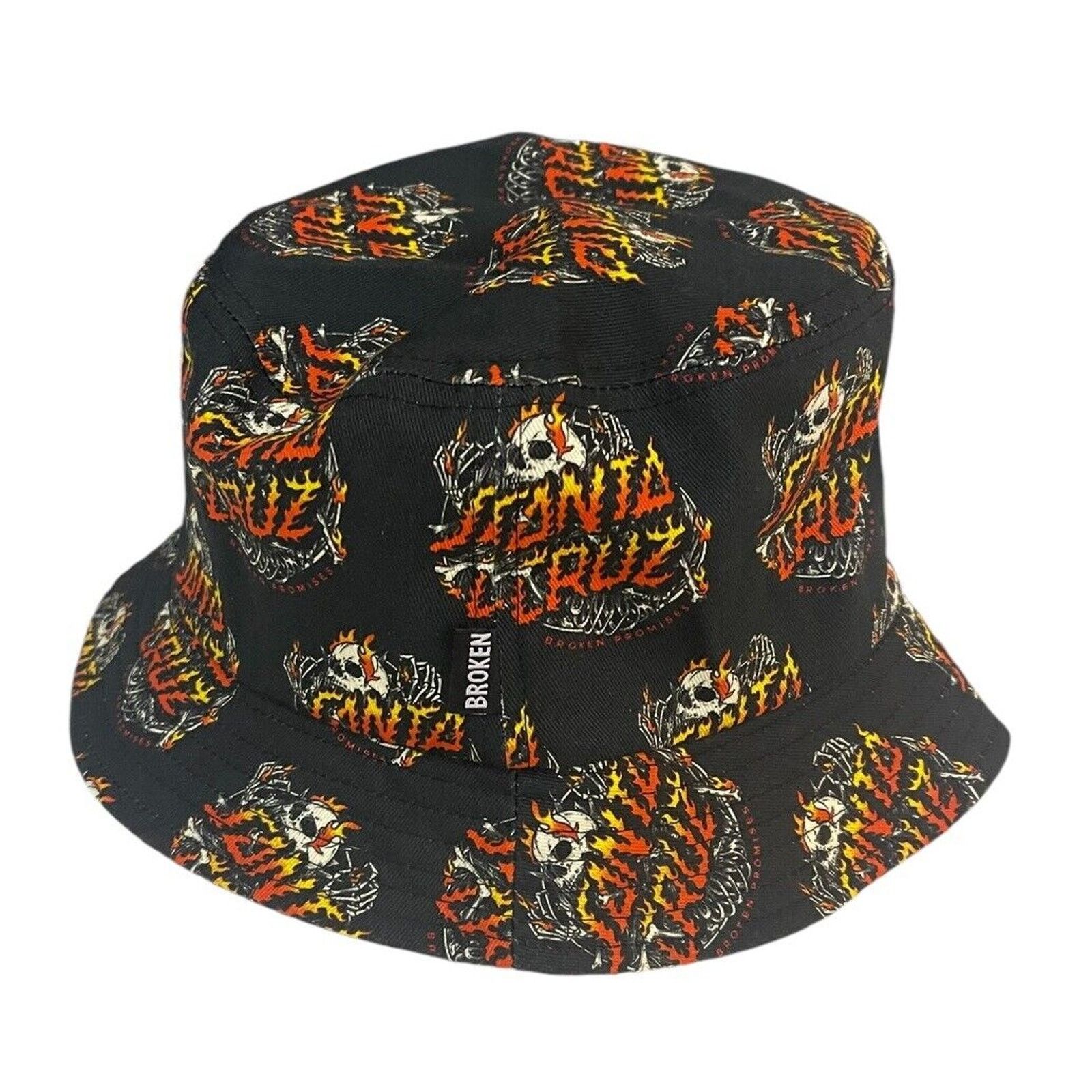 Santa Cruz Skateboards Santa Cruz Bucket Hat Black Broken Promises Flames Skull NWT Size ONE SIZE - 1 Thumbnail