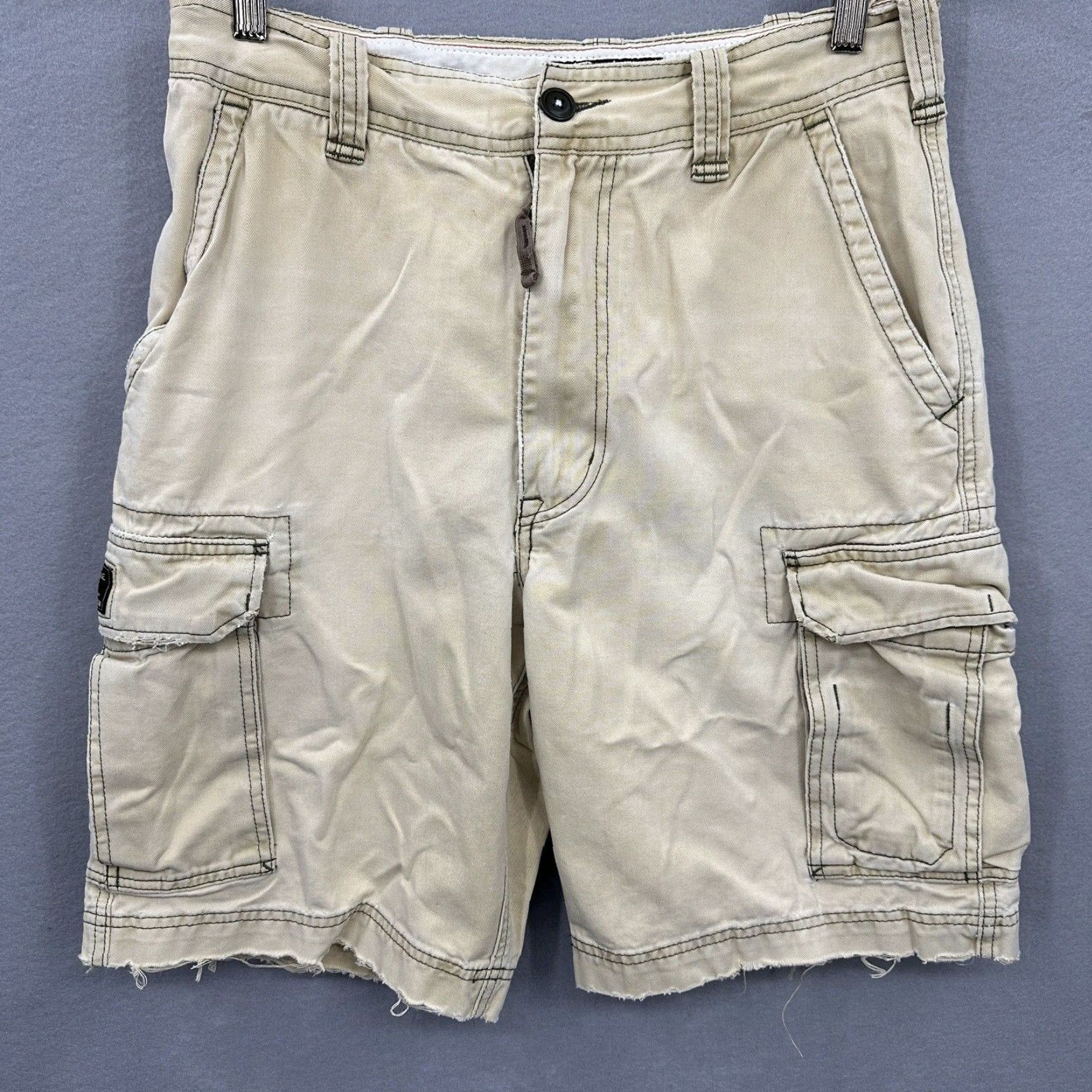 Abercrombie & Fitch VINTAGE Abercrombie & Fitch Cargo Shorts – Men’s 32 Tan Beige Canvas Mid Rise Button Zipper Pockets 90s Y2K Outdoor Casual Denim-like Baggy Style Mens Size US 32 / EU 48 - 2 Thumbnail