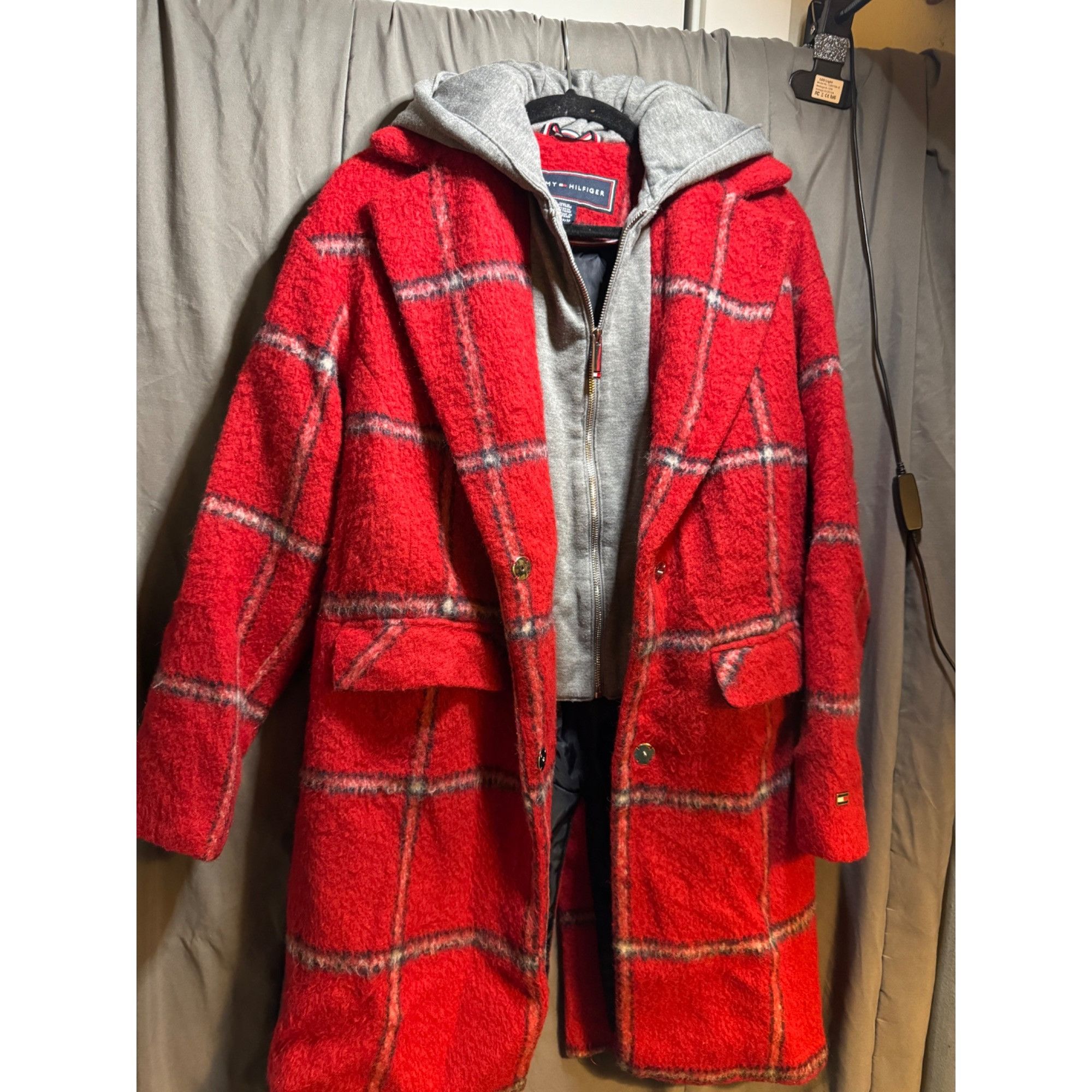 Tommy Hilfiger Tommy Hilfiger Red Plaid Wool Blend Coat With Gray Hood XS Size XS / US 0-2 / IT 36-38 - 7 Thumbnail