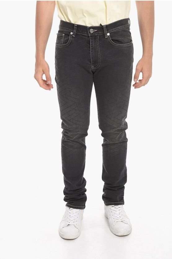image of Versace Taylor-Fitting Stretchy Denims With Medusa Plaque Motif in Grey, Men's (Size 32)
