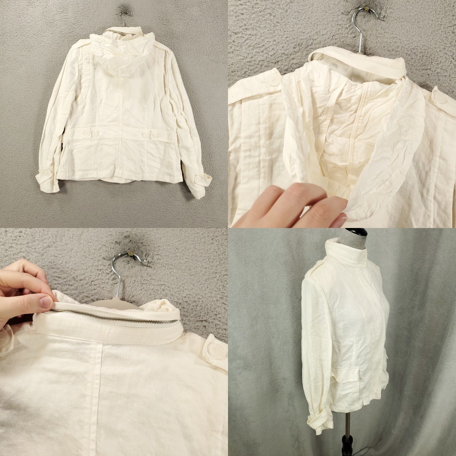 Talbots VINTAGE Talbots Linen Jacket Womens Petite 14 White Casual Travel Workwear Short Sleeve Full Zip Hood Packable Size XL / US 12-14 / IT 48-50 - 8 Thumbnail