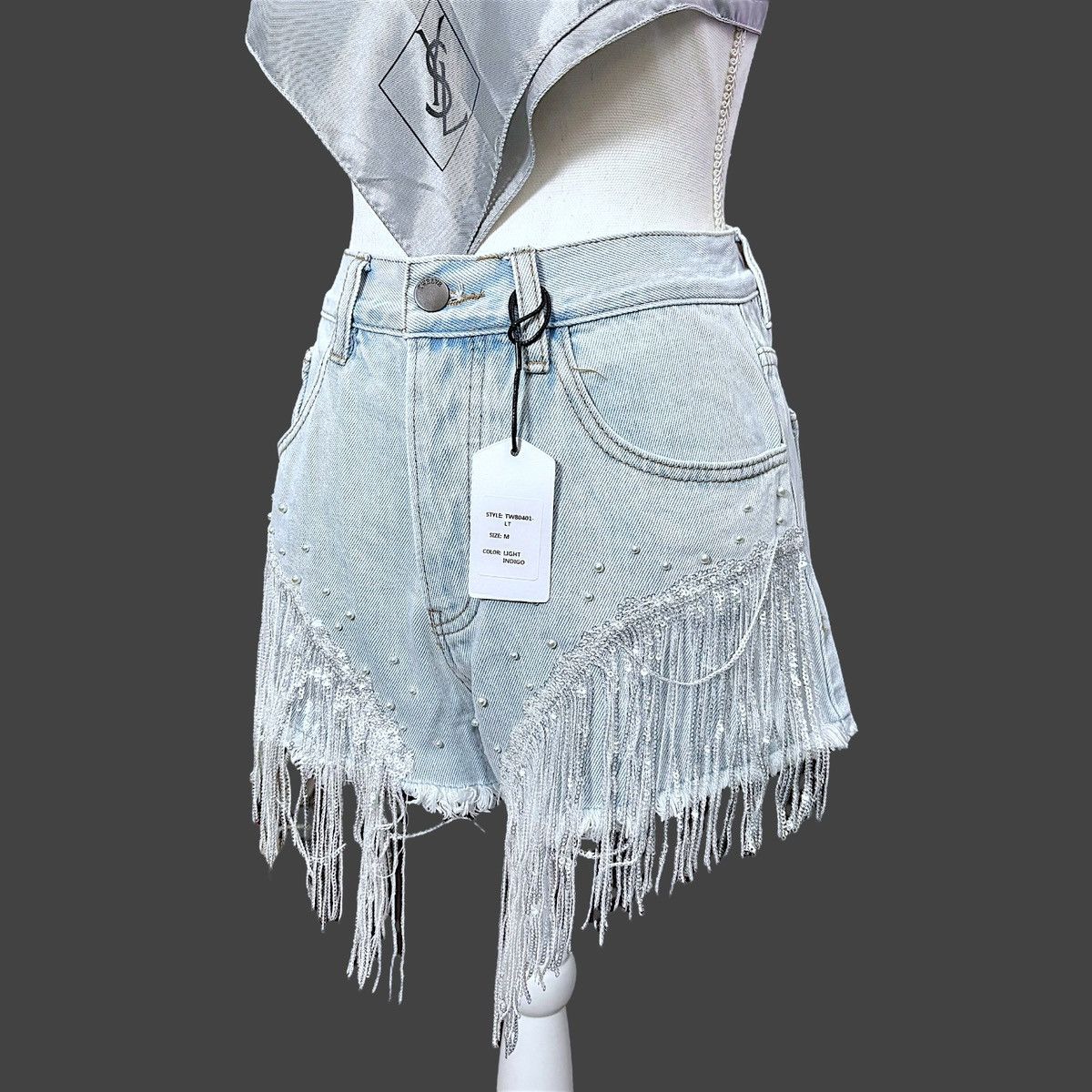 Other On Twelfth Women’s Light Indigo Sequin Denim Shorts Sz S Size 25" / US 0 / IT 36 - 10 Thumbnail