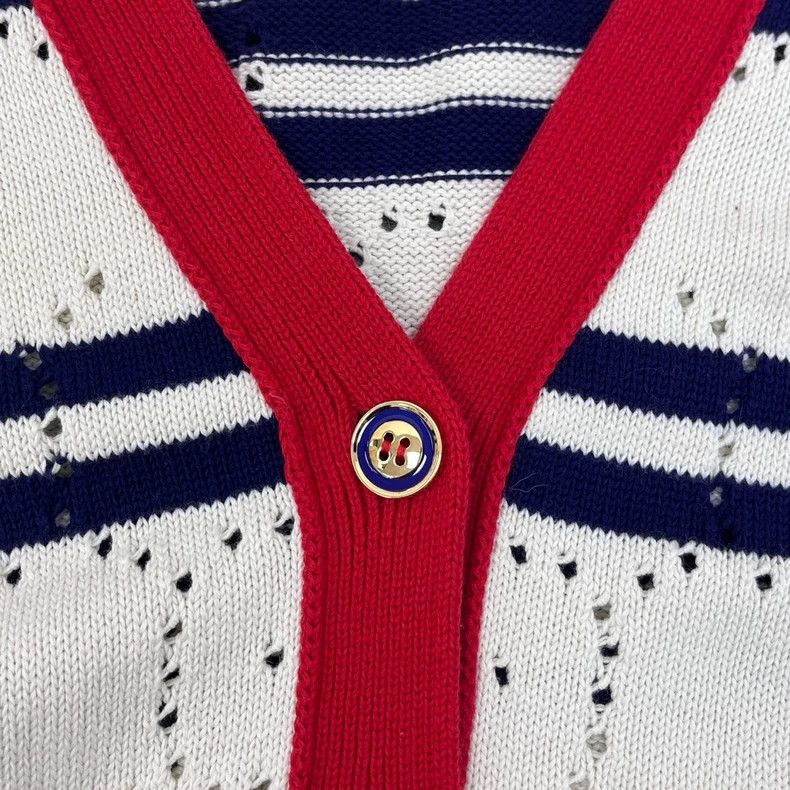 Gucci Gucci Beige striped hollow double Glogo large V-neck cardig Size US S / EU 44-46 / 1 - 7 Thumbnail