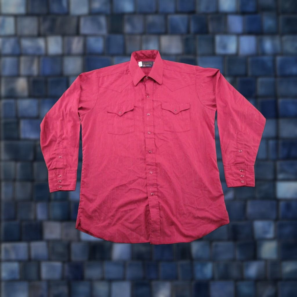 Vintage VINTAGE Panhandle Slim Western Shirt Mens XL Red 16.5-35 Slimming Snap Button-Up Long Sleeve Cotton Regular Fit Pearl Snap Rodeo 90s USA Size US XL / EU 56 / 4 - 1 Thumbnail