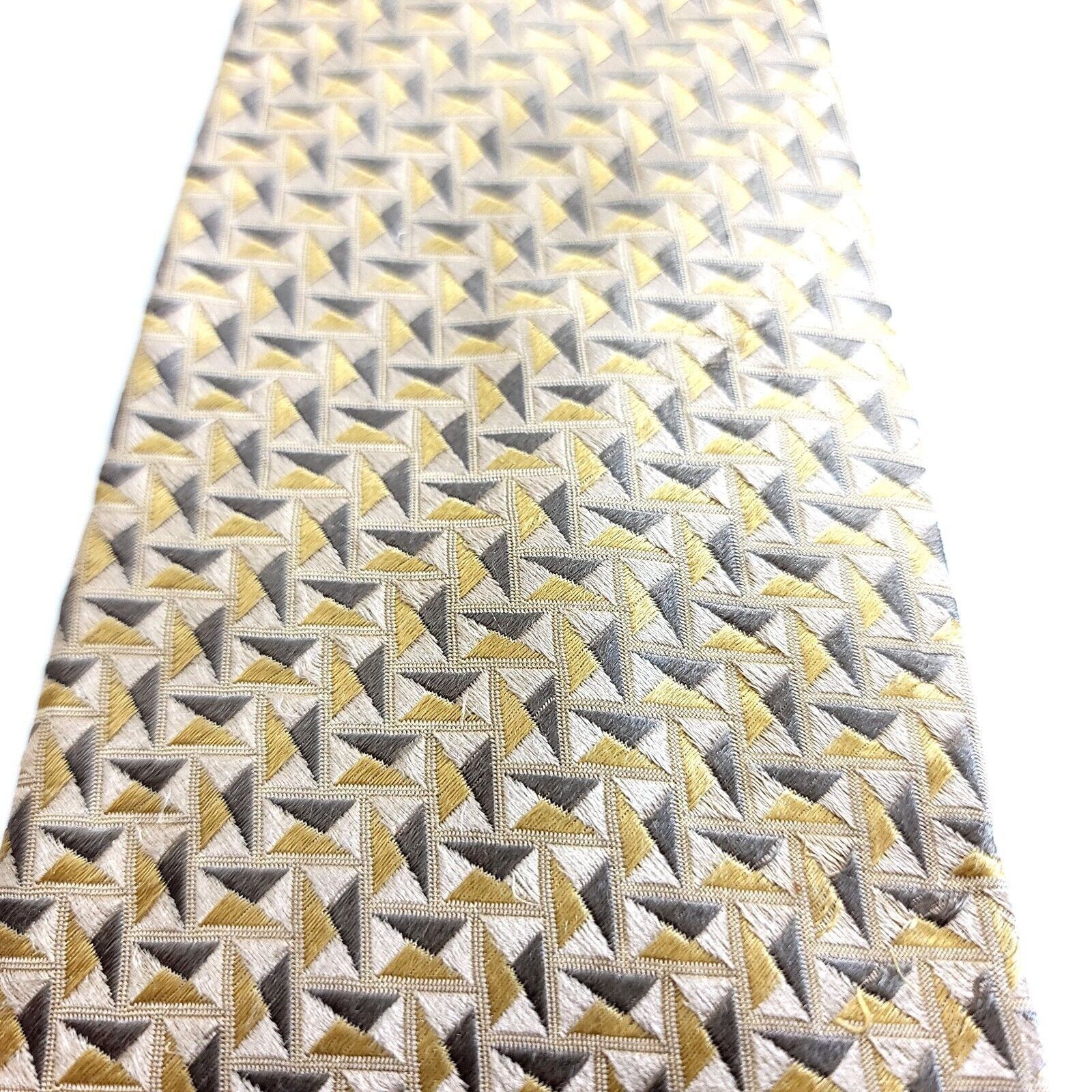 Vintage Geoffrey Beene Gold Tan Geometric Woven Wide Silk Tie Size ONE SIZE - 2 Thumbnail