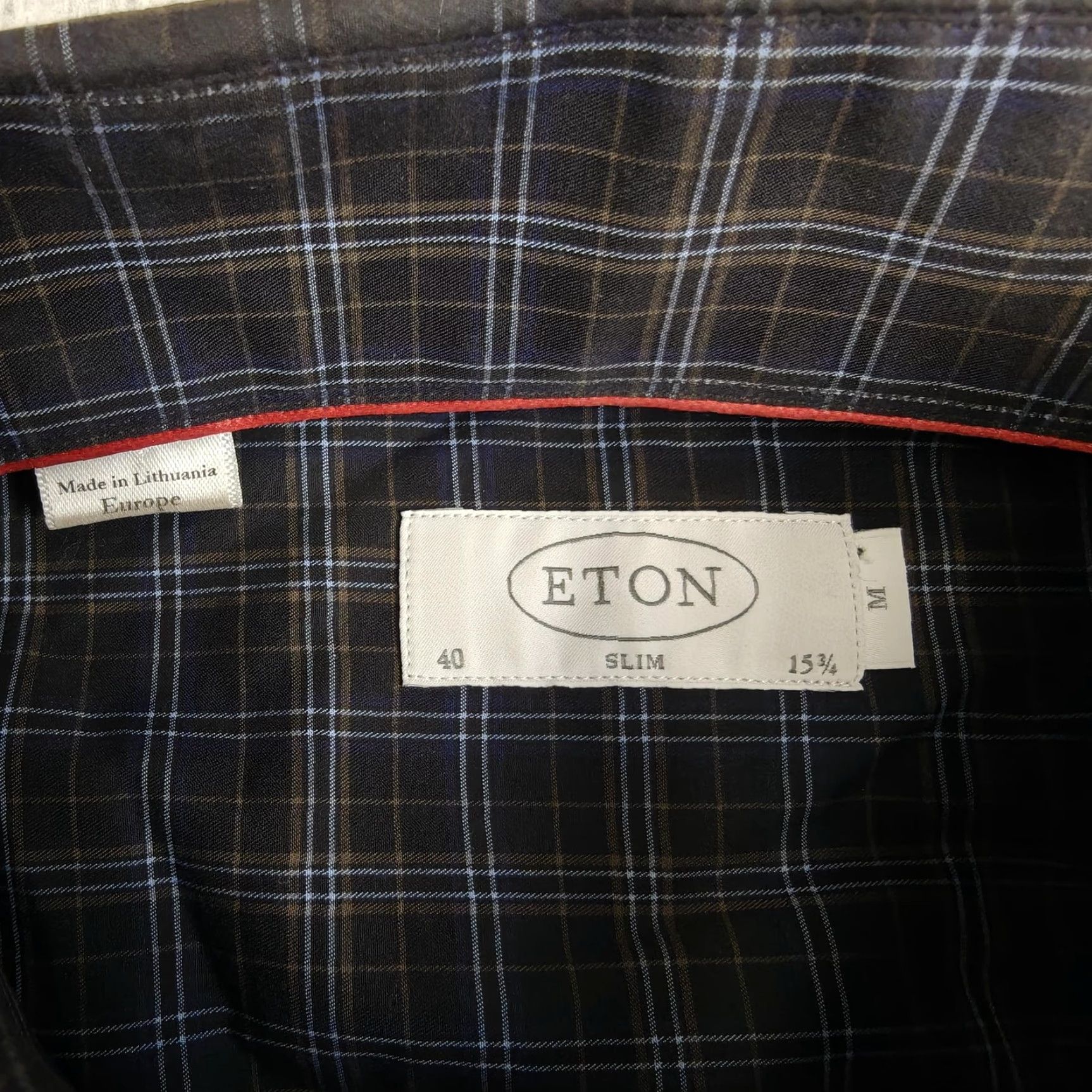 Eton VINTAGE Eton Dress Shirt Mens 16 34/35 Brown Plaid Slim Fit Button-Down Cotton York Size 40R - 3 Thumbnail