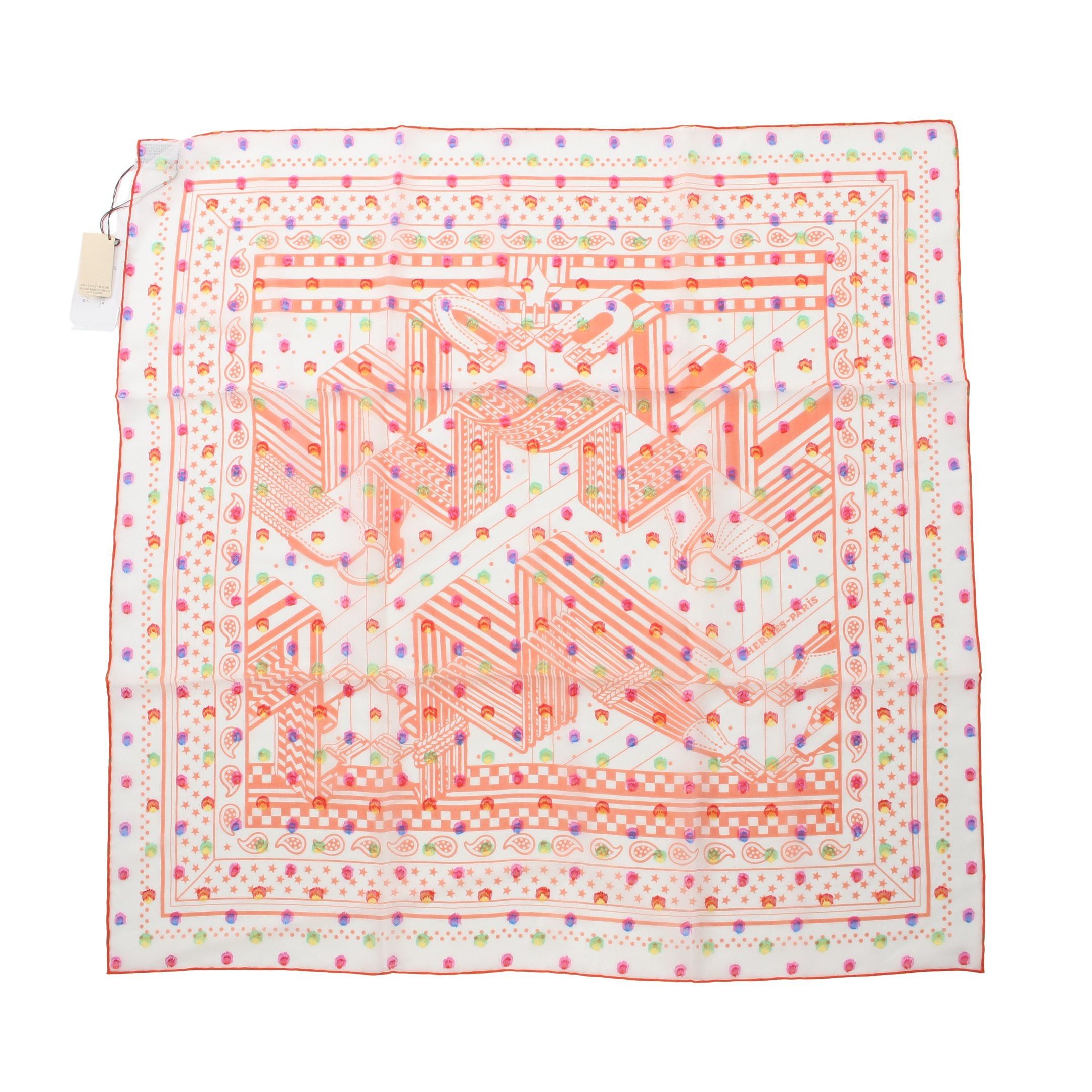Hermes Hermes Carre 60 Sangles En Zigzag Scarf Silk Orange Multicolor Size ONE SIZE - 1 Thumbnail