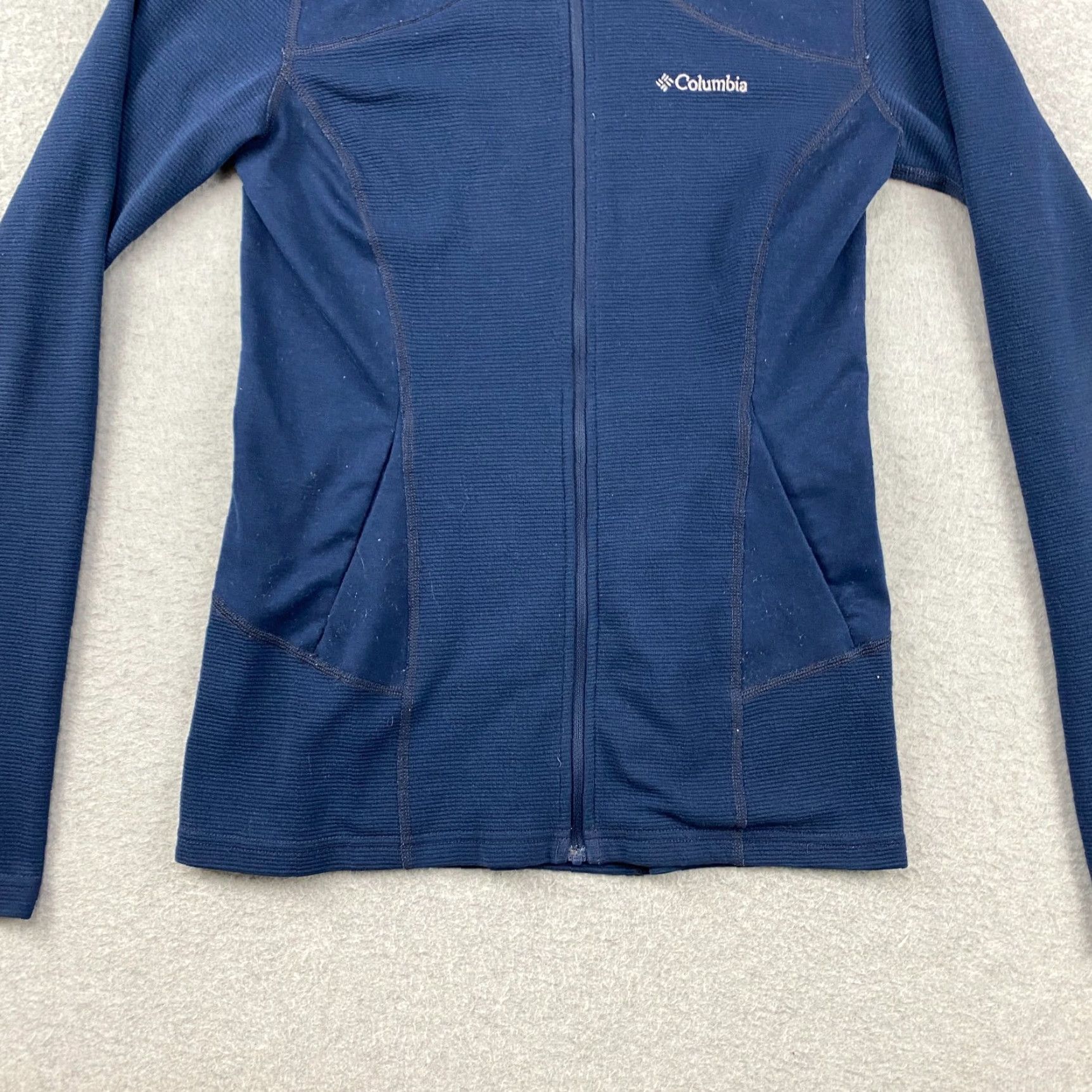 Vintage Columbia Hoodie Women Small S Navy Full Zip Knit Lightweight Thumbholes Pockets Size S / US 4 / IT 40 - 3 Thumbnail