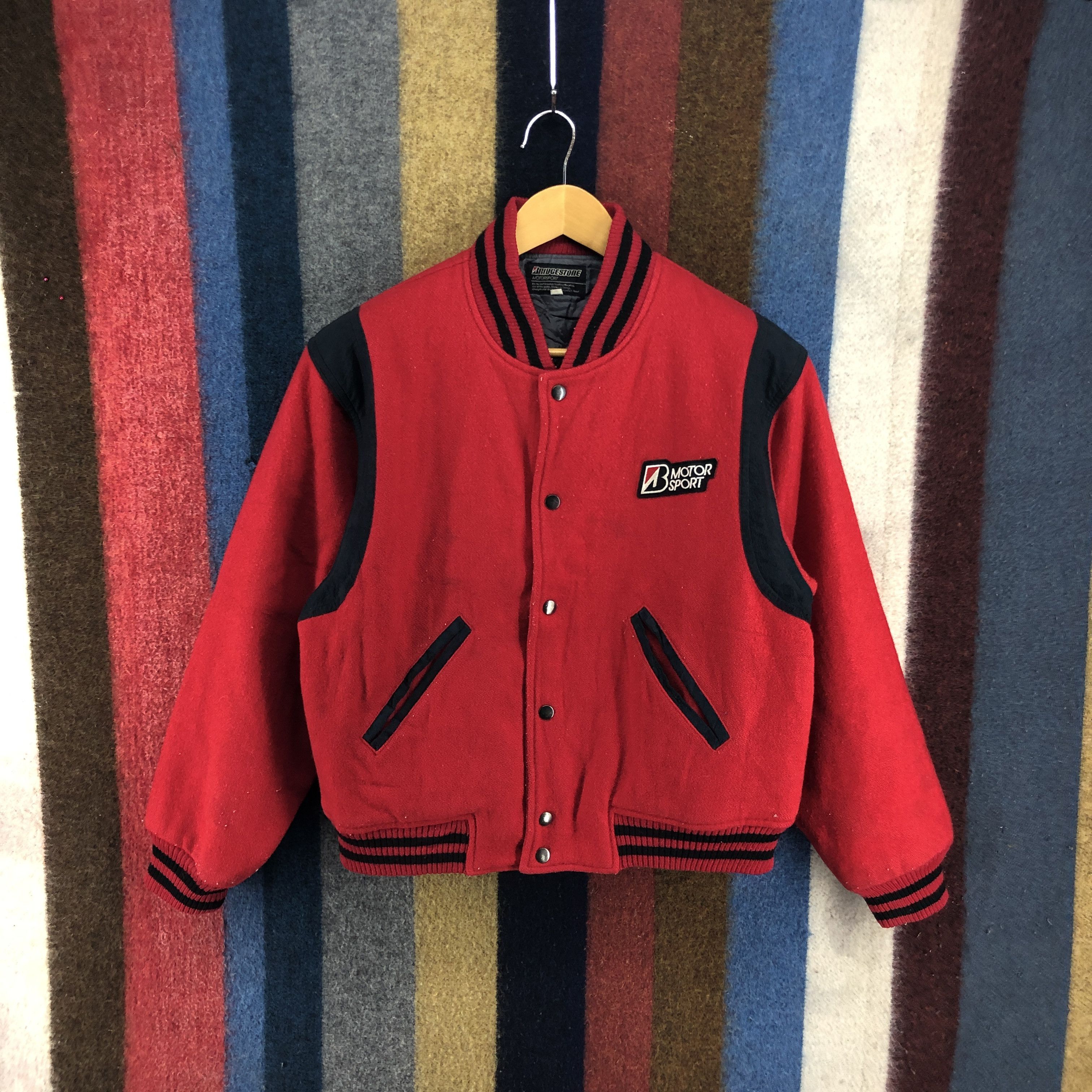 Vintage Vintage BRIDGESTONE MOTORSPORT Wool Varsity Jacket #0131/G Size US M / EU 48-50 / 2 - 1 Thumbnail
