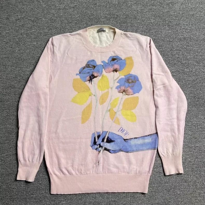 Dior Dior Pink floral logo sweater Size L / US 10 / IT 46 - 1 Thumbnail