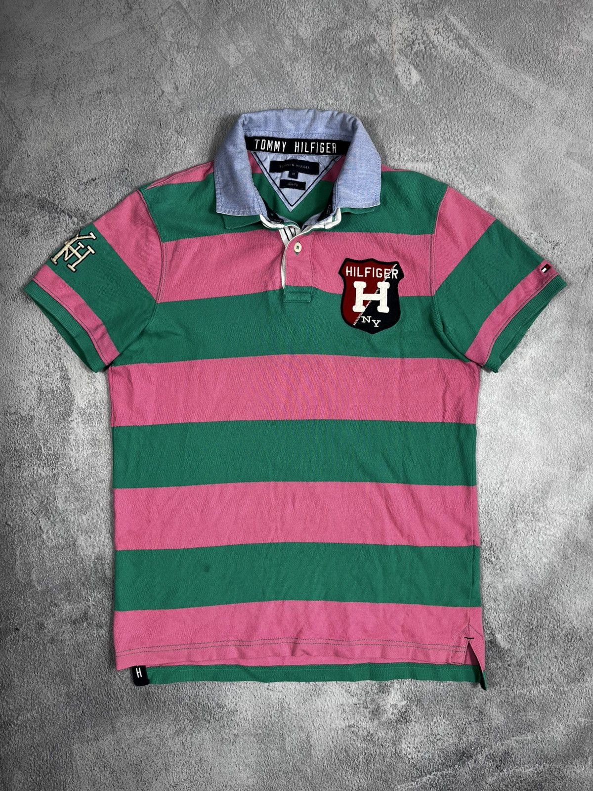 Tommy Hilfiger Vintage Y2K Tommy Hilfiger NY big logo striped 1/4 polo tee Size US M / EU 48-50 / 2 - 1 Thumbnail