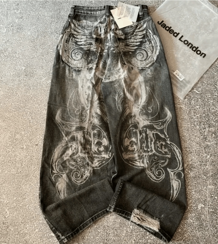 Japanese Brand Old Hole Pattern Printing Baggy Jeans Size US 34 / EU 50 - 1 Thumbnail