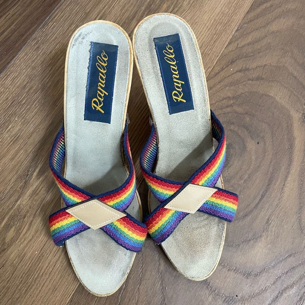 Vintage Vintage 70s 80s Rapallo Rainbow Wedge Mules Heels 7 38 Size US 7 / IT 37 - 4 Thumbnail