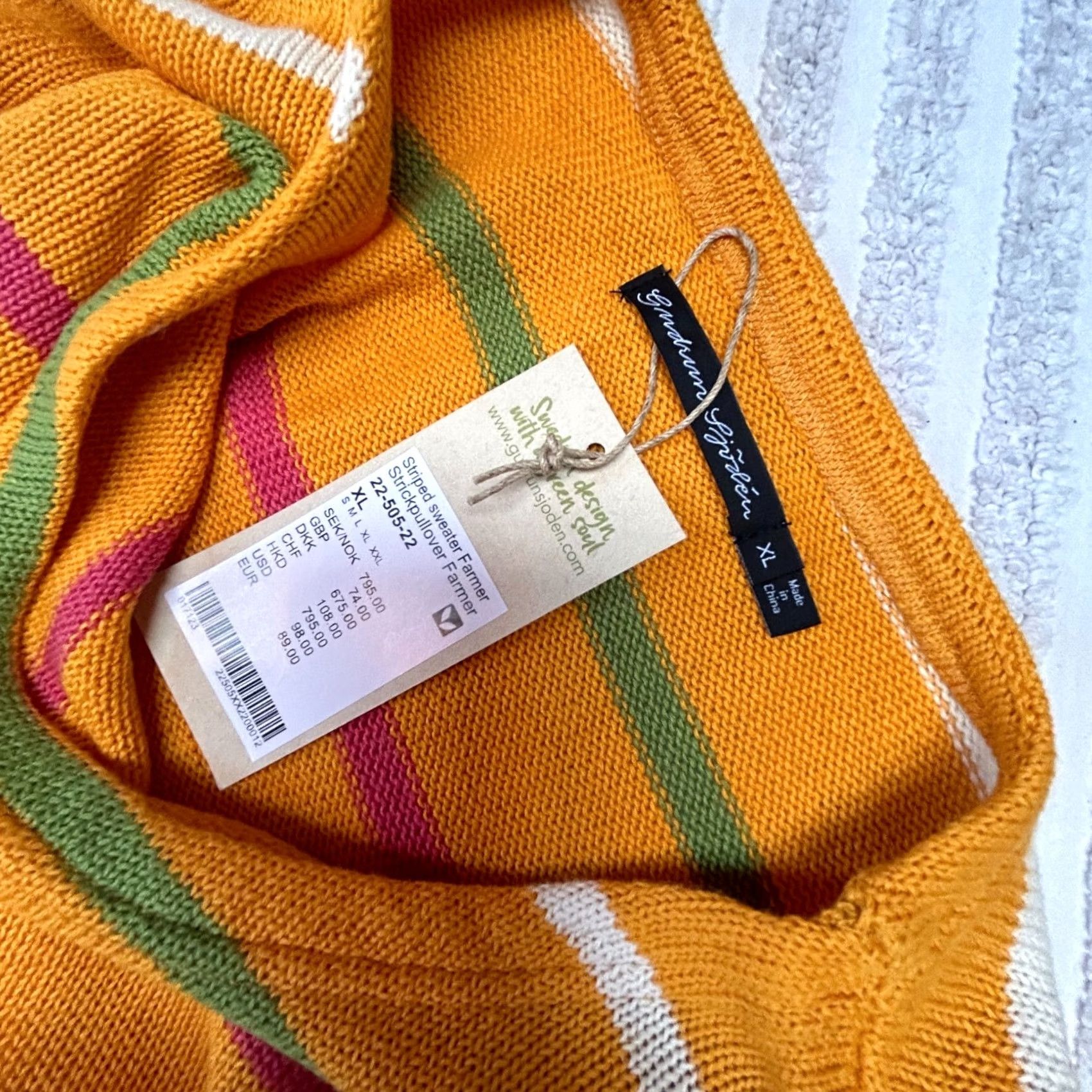 Vintage Gudrun Sjoden Women's 3/4 Sleeve Striped Pullover Knit Sweater Orange XL New Size XL / US 12-14 / IT 48-50 - 3 Thumbnail