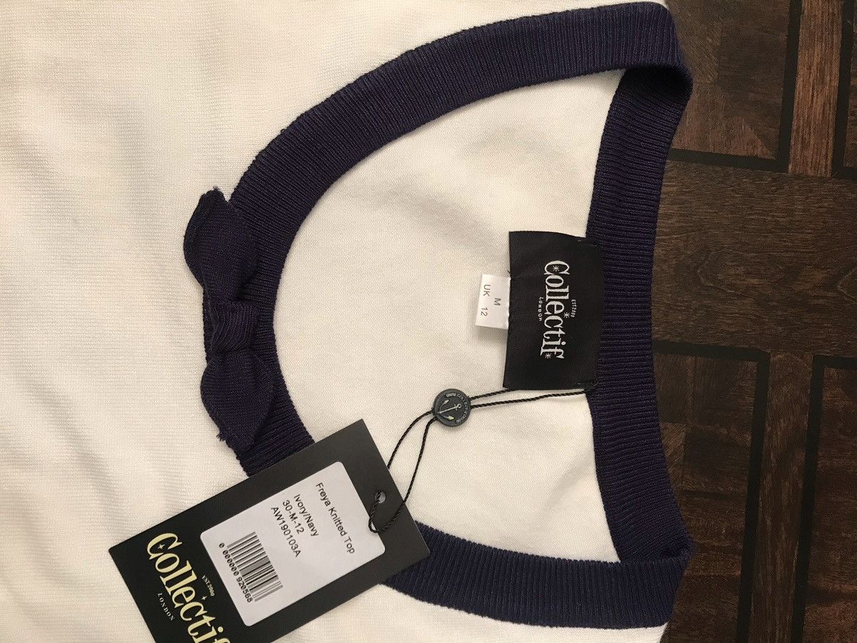 Other NWT Collectif Freya Knitted Top in ivory and navy Sz M Size M / US 6-8 / IT 42-44 - 7 Thumbnail