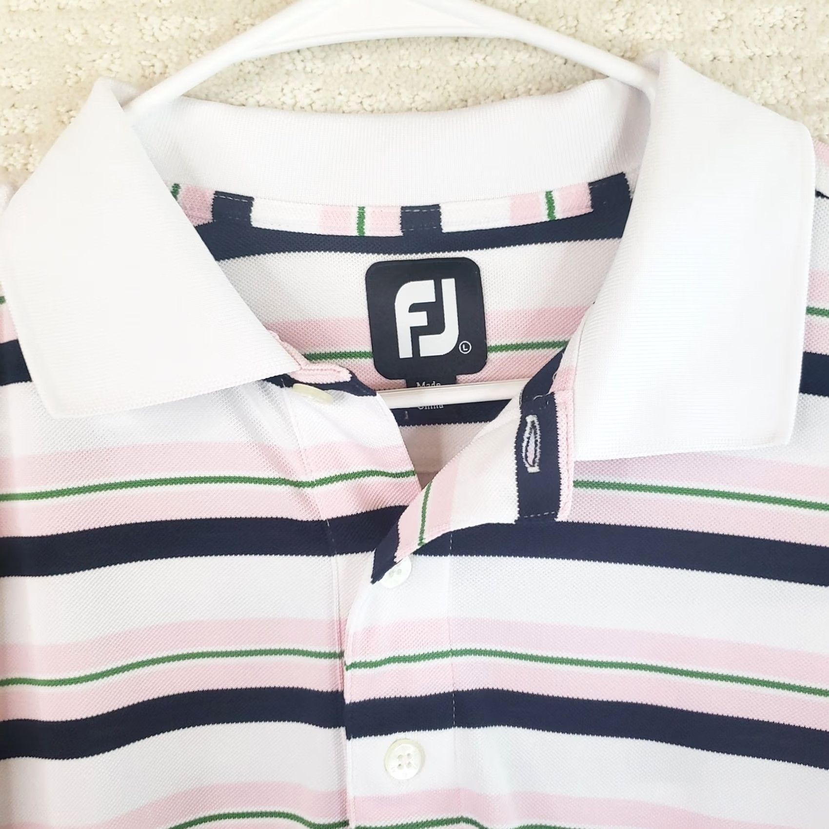 Footjoy FootJoy Polo Shirt Mens L Multicolor Striped Short Sleeve Collared Logo Golf Casual Preppy Athletic Fit Indoor/Outdoor Seasonal Size US L / EU 52-54 / 3 - 4 Thumbnail