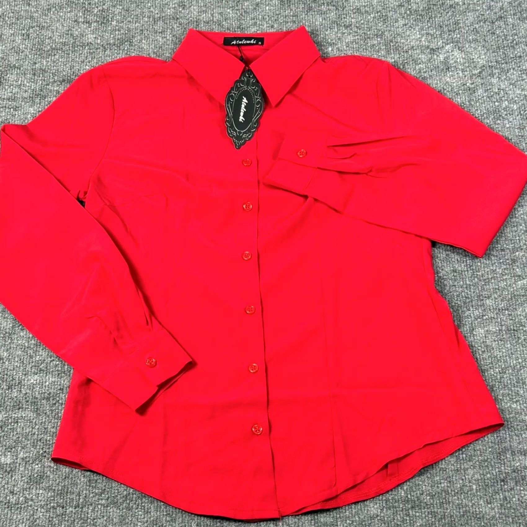 Vintage Atulenihi Red Button-Up Blouse Women Long Sleeve Slim Fit Workwear Office Smart Casual Regular S Small Button-Up Red Women Shirt Size S / US 4 / IT 40 - 2 Thumbnail