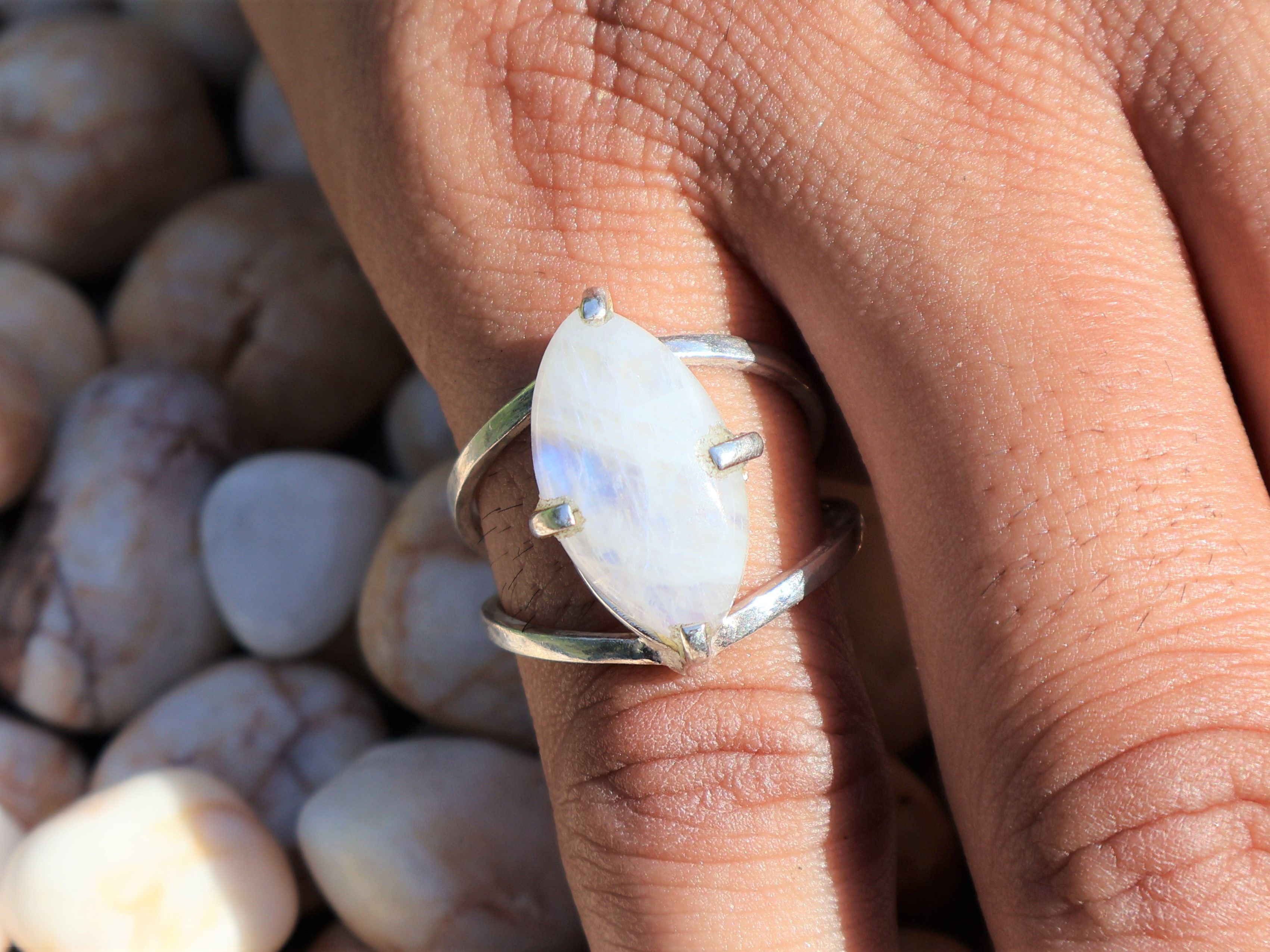 Handmade Rainbow Moonstone Ring, 925 Sterling Silver, Handmade Ring, Size ONE SIZE - 8 Thumbnail