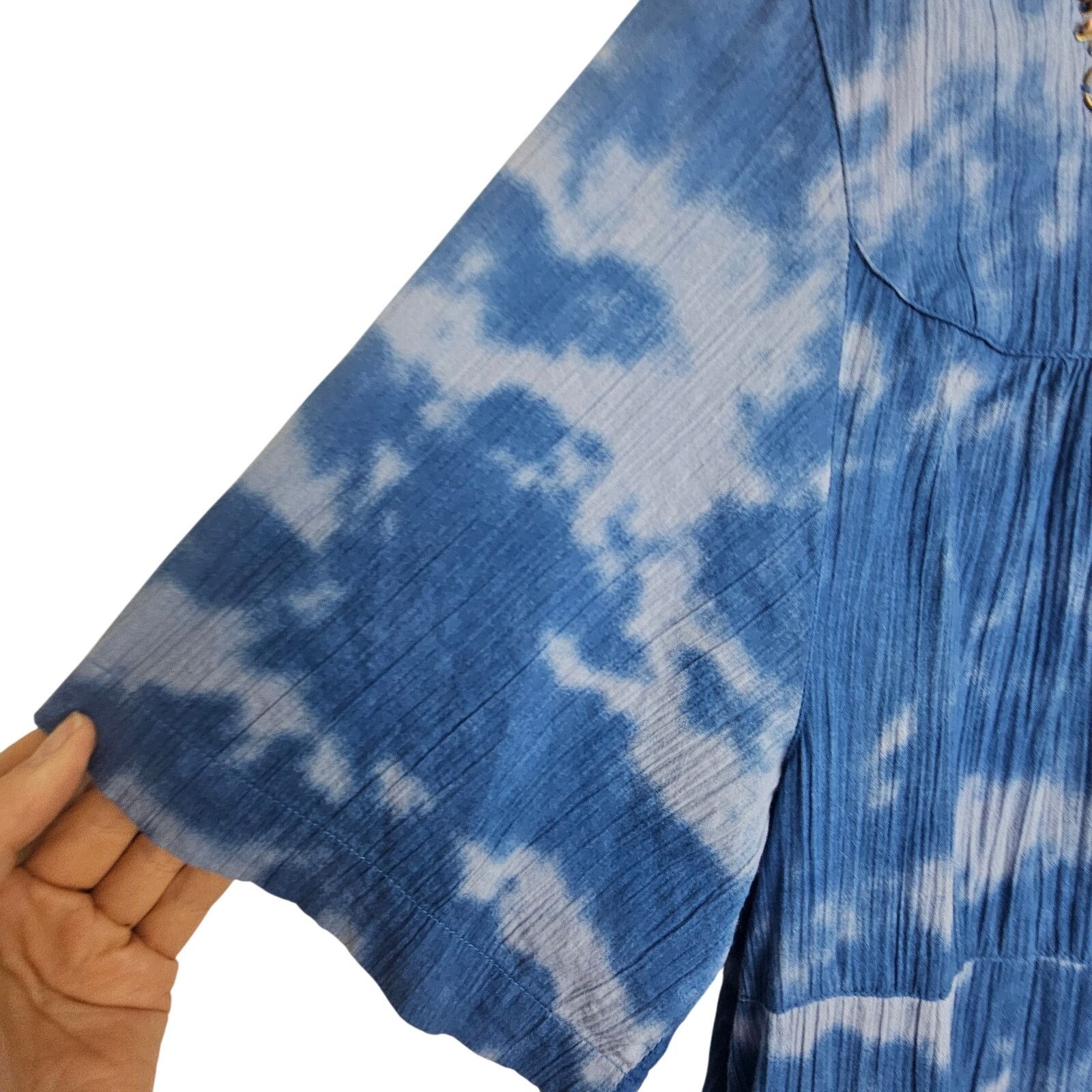Soft Surroundings Go Softly Patio Dress Sz M Tie Dye Embellished Muumuu Kaftan Size M / US 6-8 / IT 42-44 - 5 Thumbnail