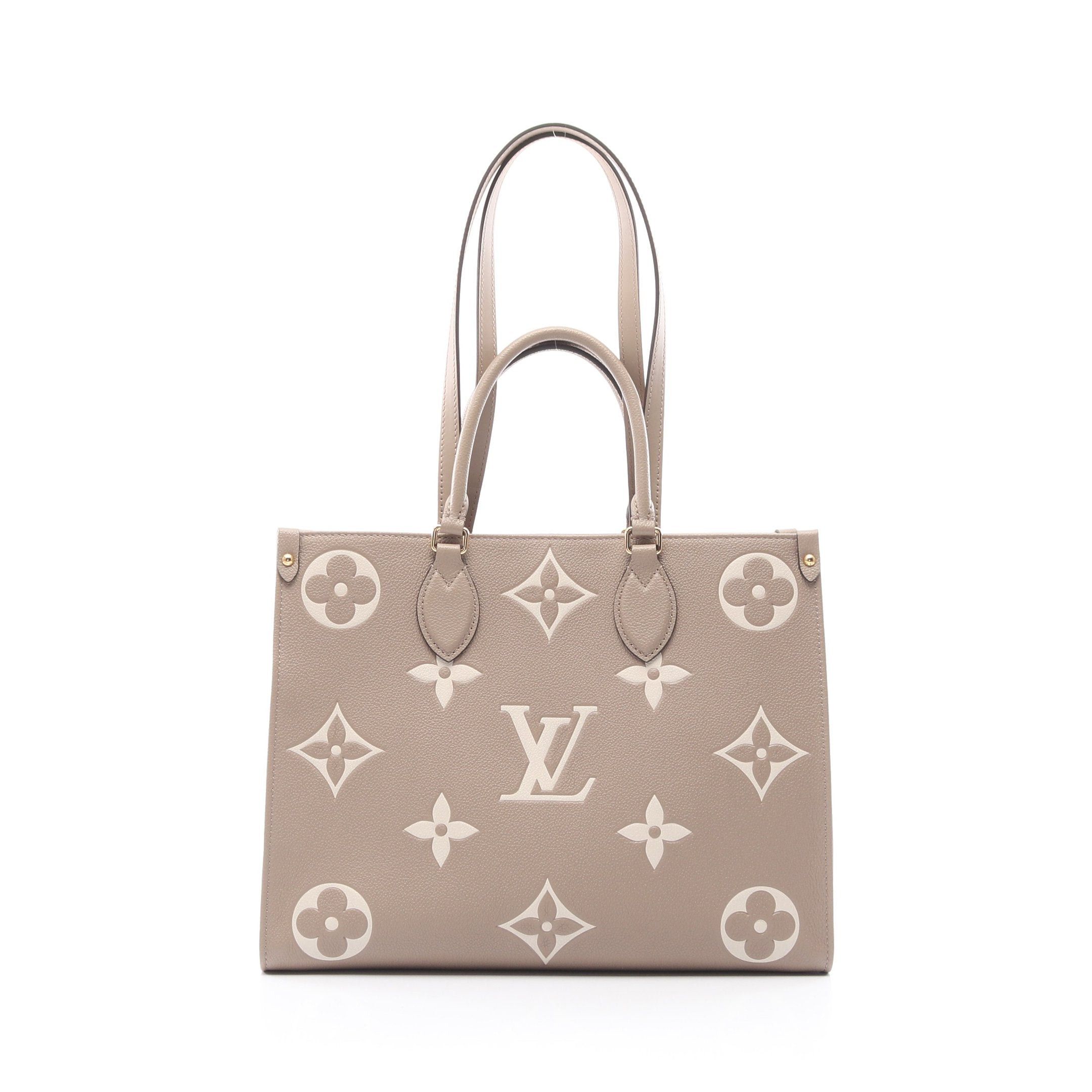 Louis Vuitton On-The-Go Mm Bicolor Monogram Empreinte Tourterelle Claim Shoulder Bag Tote Leather Gray Beige Ivory in Grey, Women's