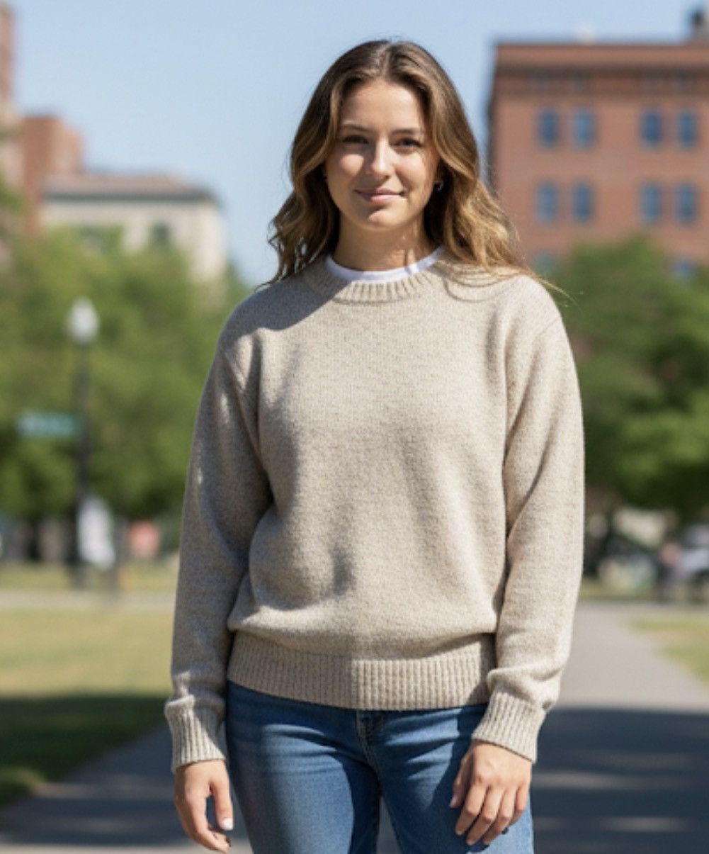 Other Vintage Out west | Women Wool Blend Tan Crew Grandpa Sweater Size L / US 10 / IT 46 - 1 Thumbnail