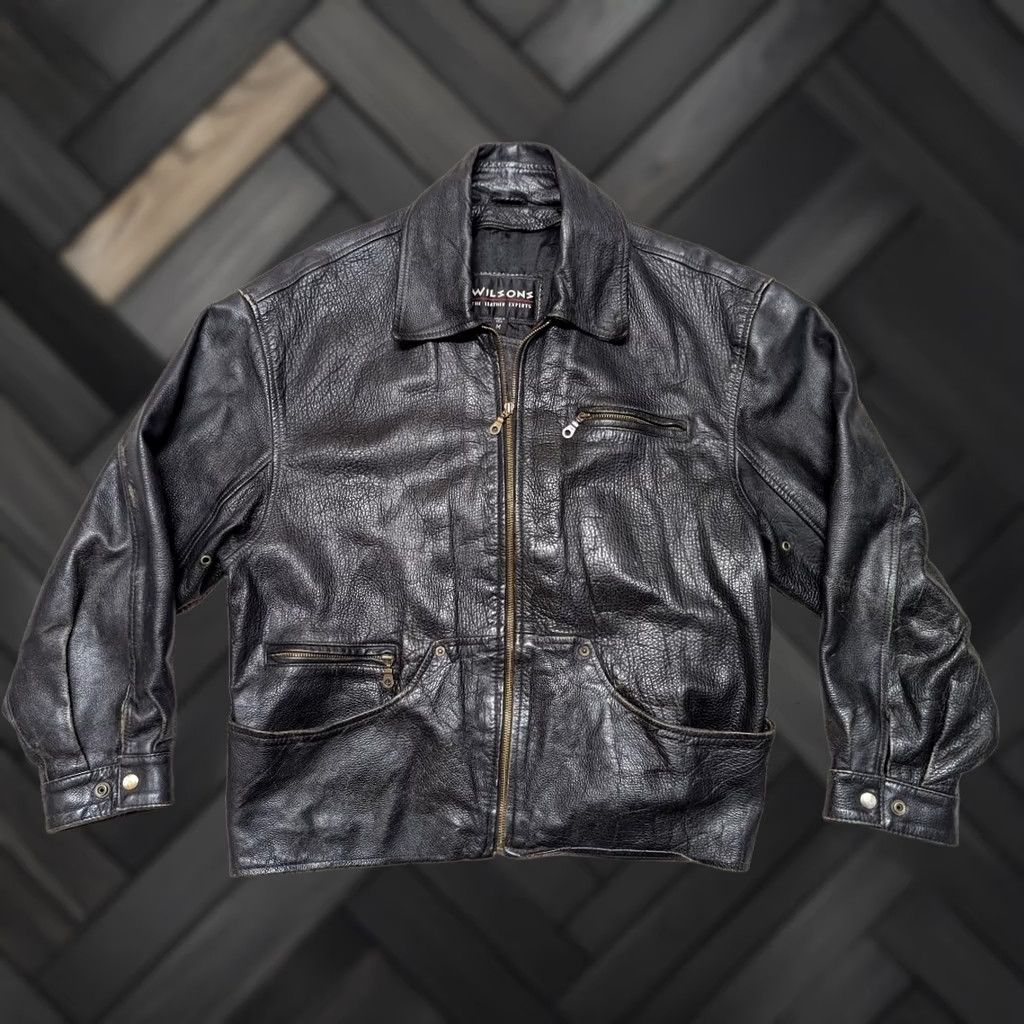 Vintage VINTAGE Wilsons Motorcycle Jacket - Leather, Black, M, Chest 42-44, Patina, 1990s, Mens Size US M / EU 48-50 / 2 - 1 Thumbnail