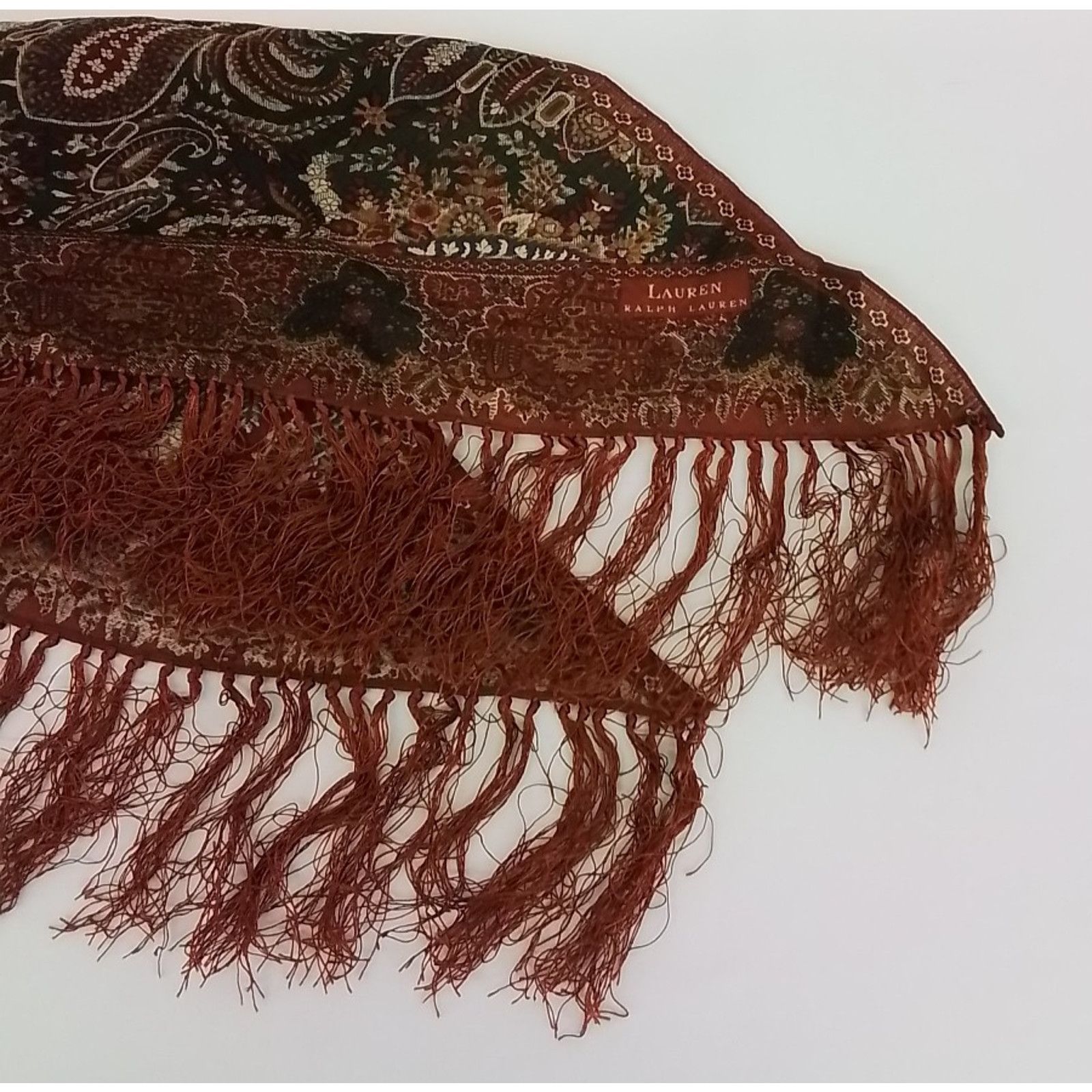 Ralph Lauren Ralph Lauren Wool Shawl Orange/Red Paisley Tassels VTG 90s Size ONE SIZE - 5 Thumbnail