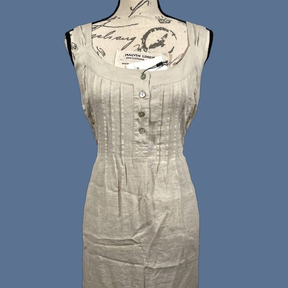 MALVIN Linen Maxi Dress Womens Large Beige Sleeveless Tank Casual Beach  Pleated