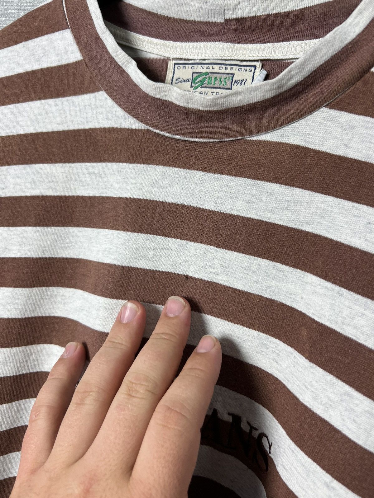 Guess Rare Vintage Guess Jeans USA Striped Long Sleeve Brown/Grey Size US L / EU 52-54 / 3 - 6 Thumbnail