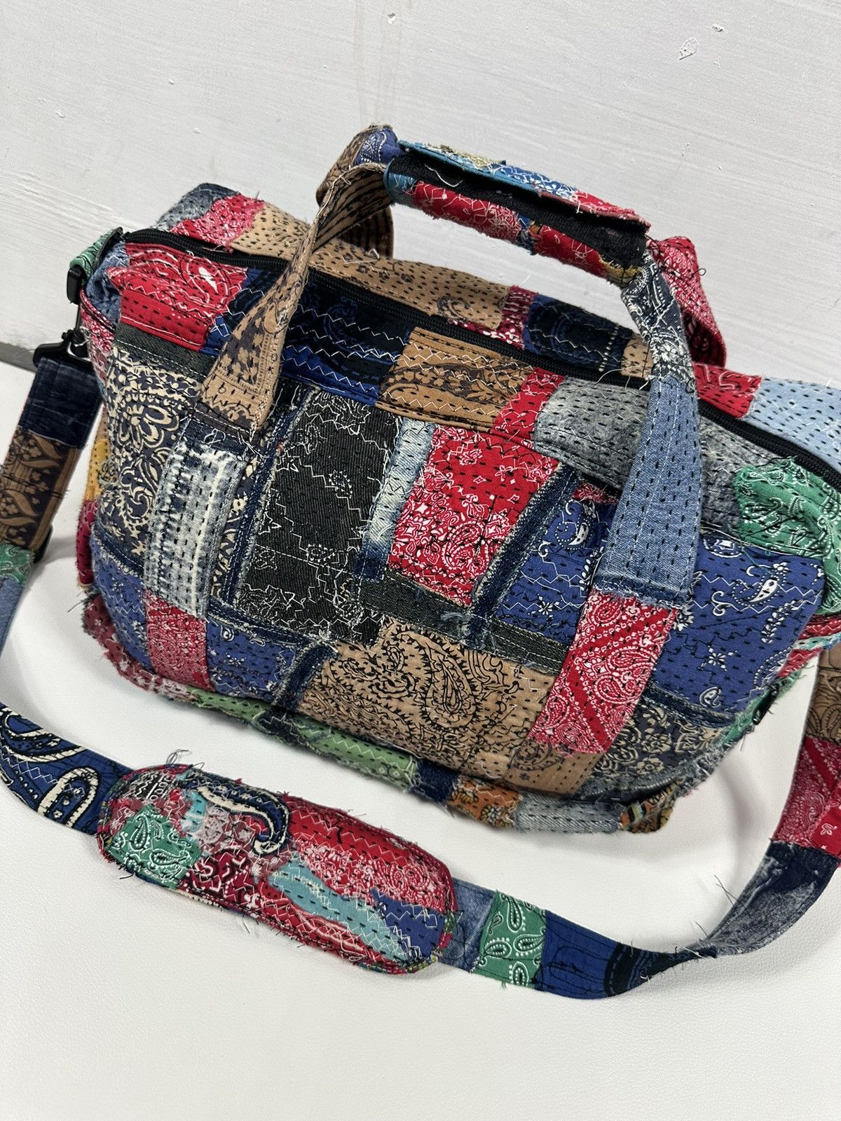 Handmade Custom Made Distressed Patchwork Boro Paisley Sling bag Size ONE SIZE - 8 Thumbnail