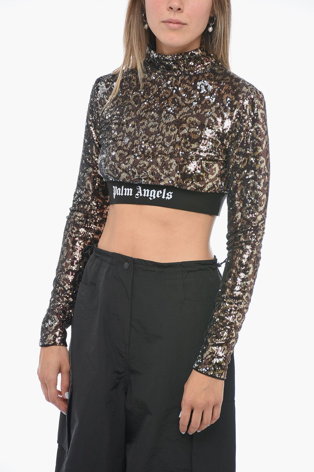 og1mm0724 Sequined Crop Top in Brown