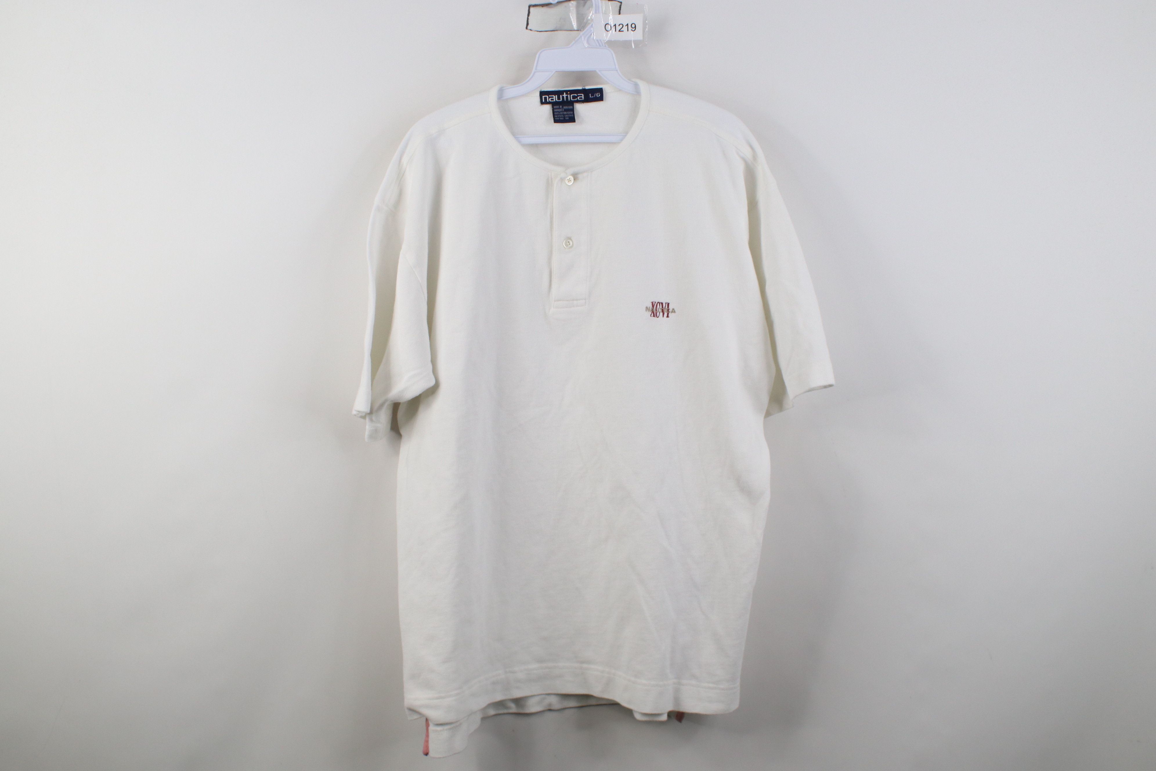 Nautica Vintage 90s Nautica Short Sleeve Henley T-Shirt White Cotton Size US L / EU 52-54 / 3 - 1 Thumbnail